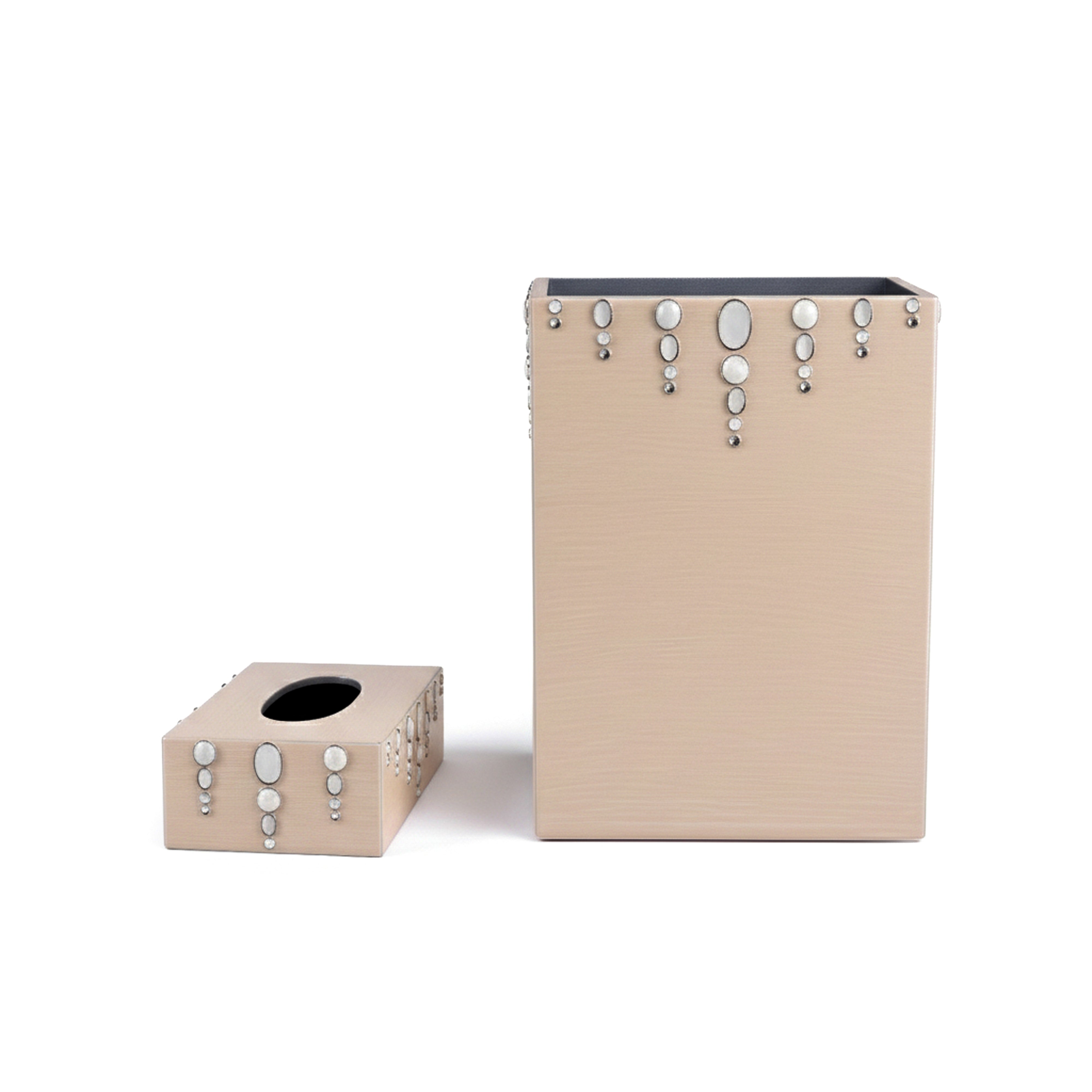 Mike + Ally. A Set of Wastebasket & Tissue Box with Stones