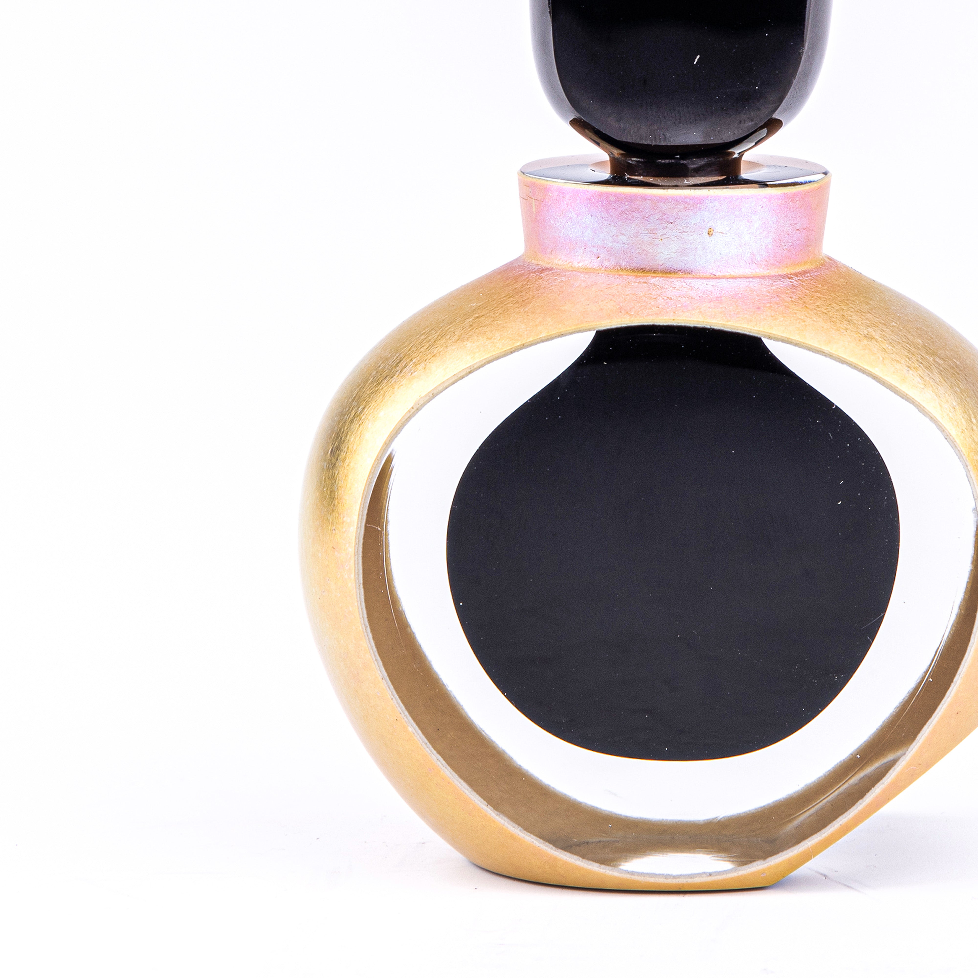 Correia Art Glass. Black & Gold Crystal Perfume Bottle. 35 ML