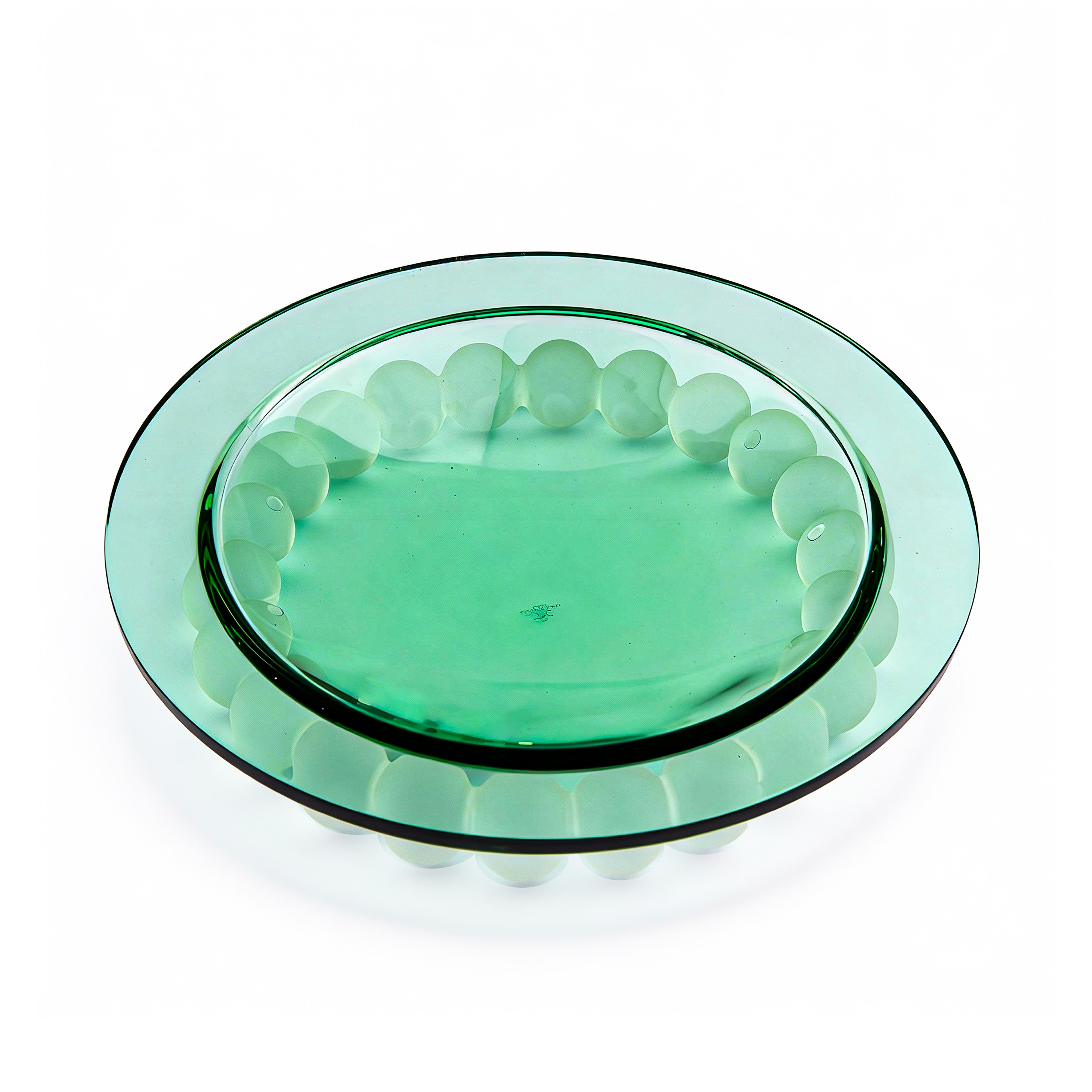 Mario Cioni. Green Crystal Decorative Plate with Frosted Pearls. Medium Size