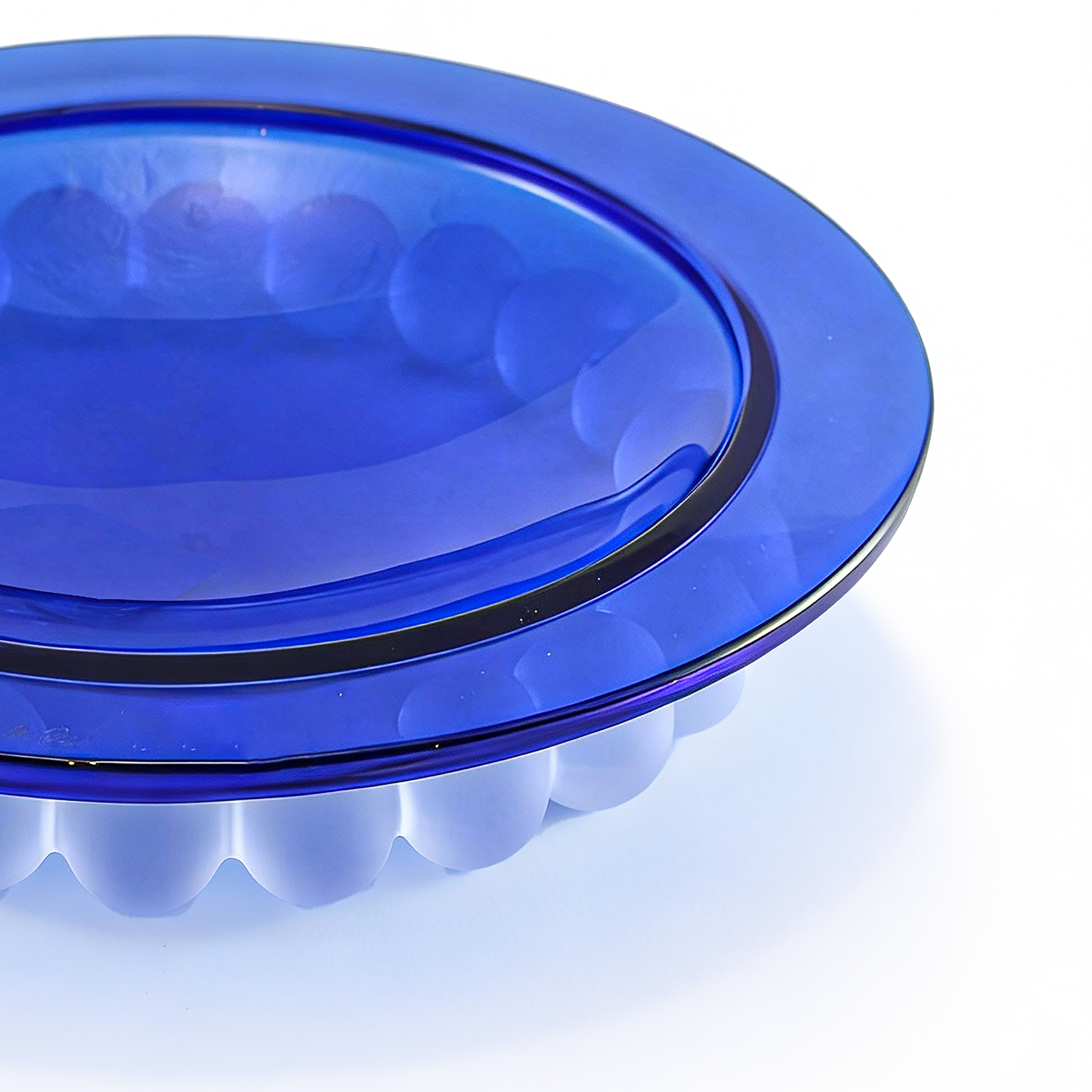 Mario Cioni. Blue Crystal Decorative Plate with Frosted Pearls. Medium Size