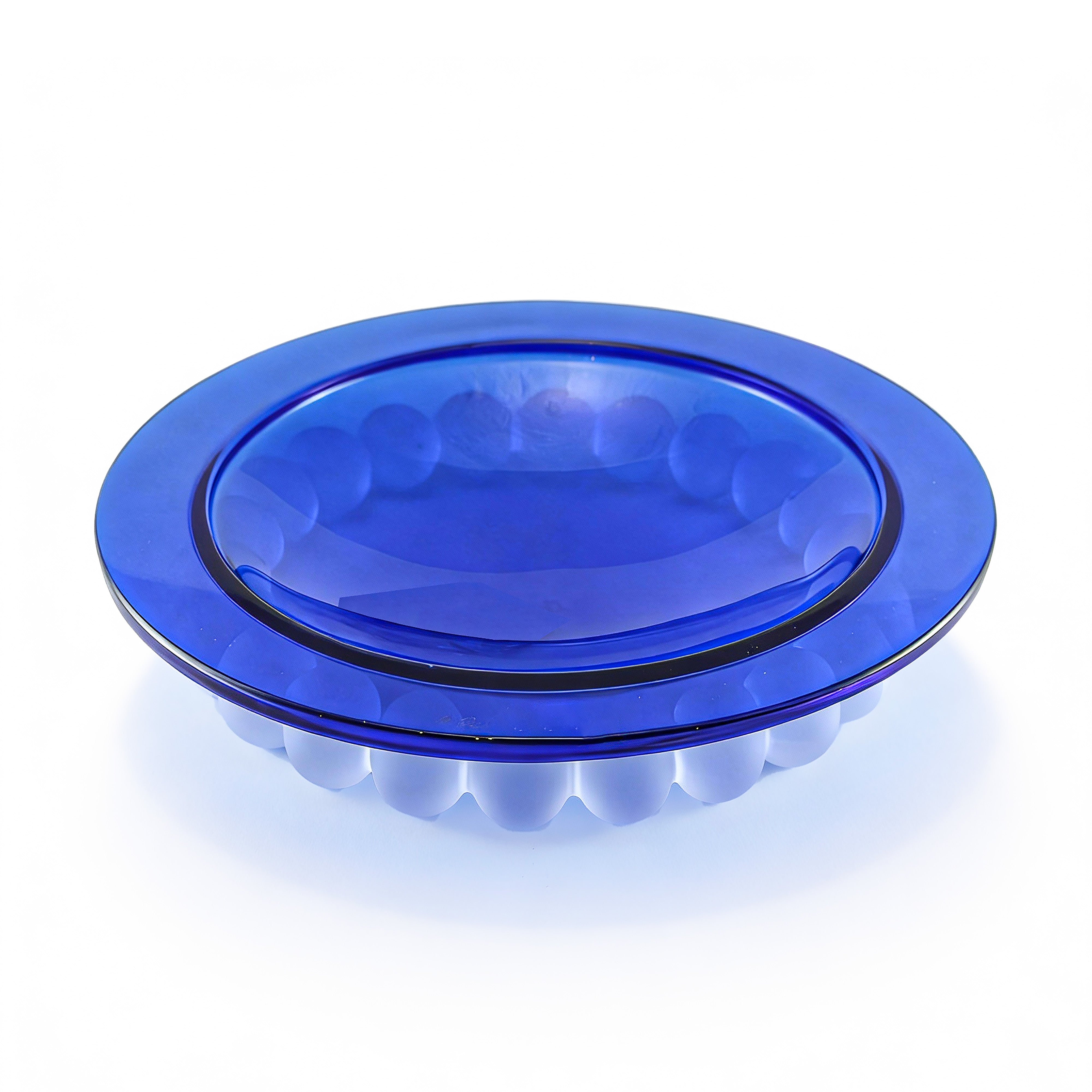 Mario Cioni. Blue Crystal Decorative Plate with Frosted Pearls. Medium Size