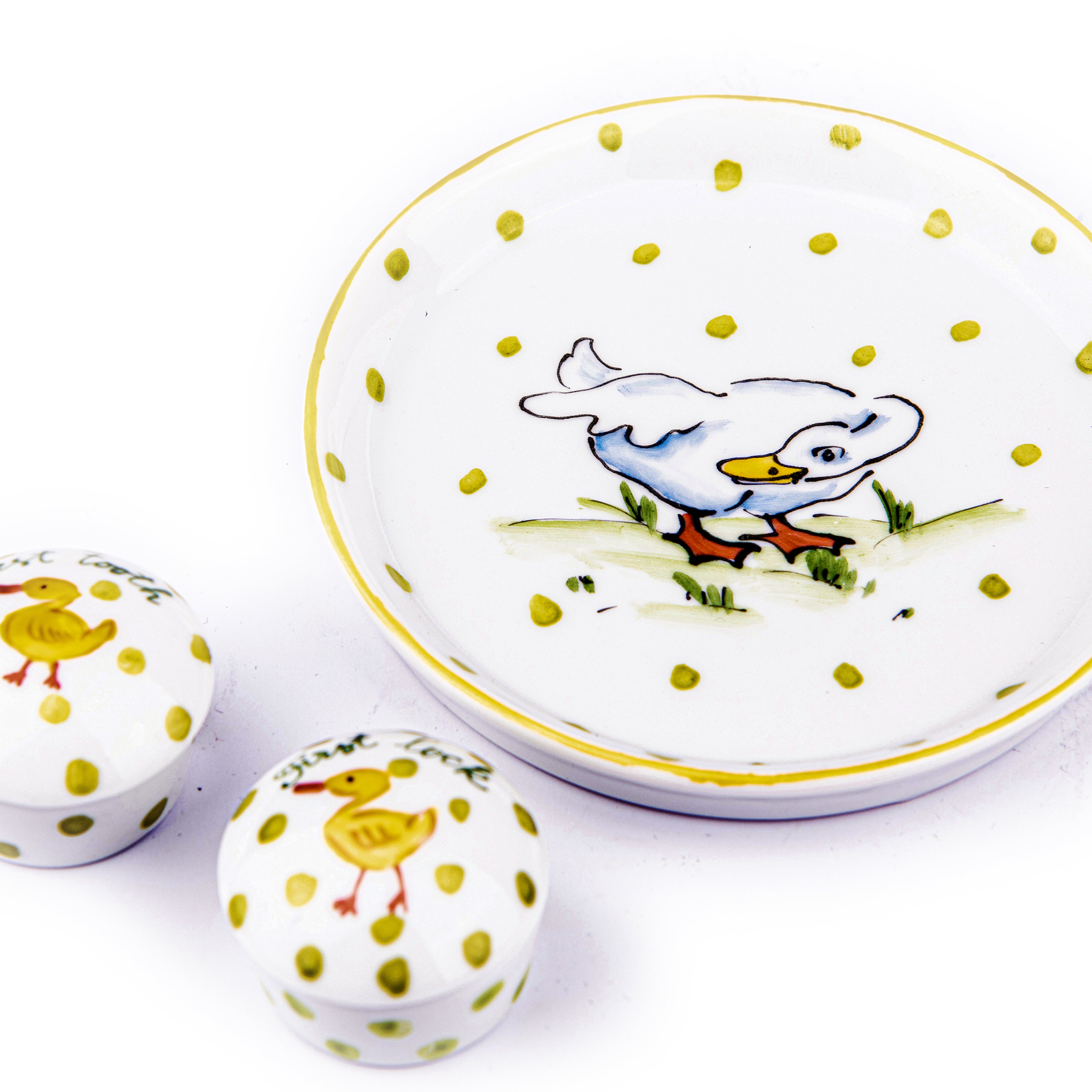 Ann Marie Murray. A set of Porcelain First Tooth & Hair Lock Boxes in Duck Design