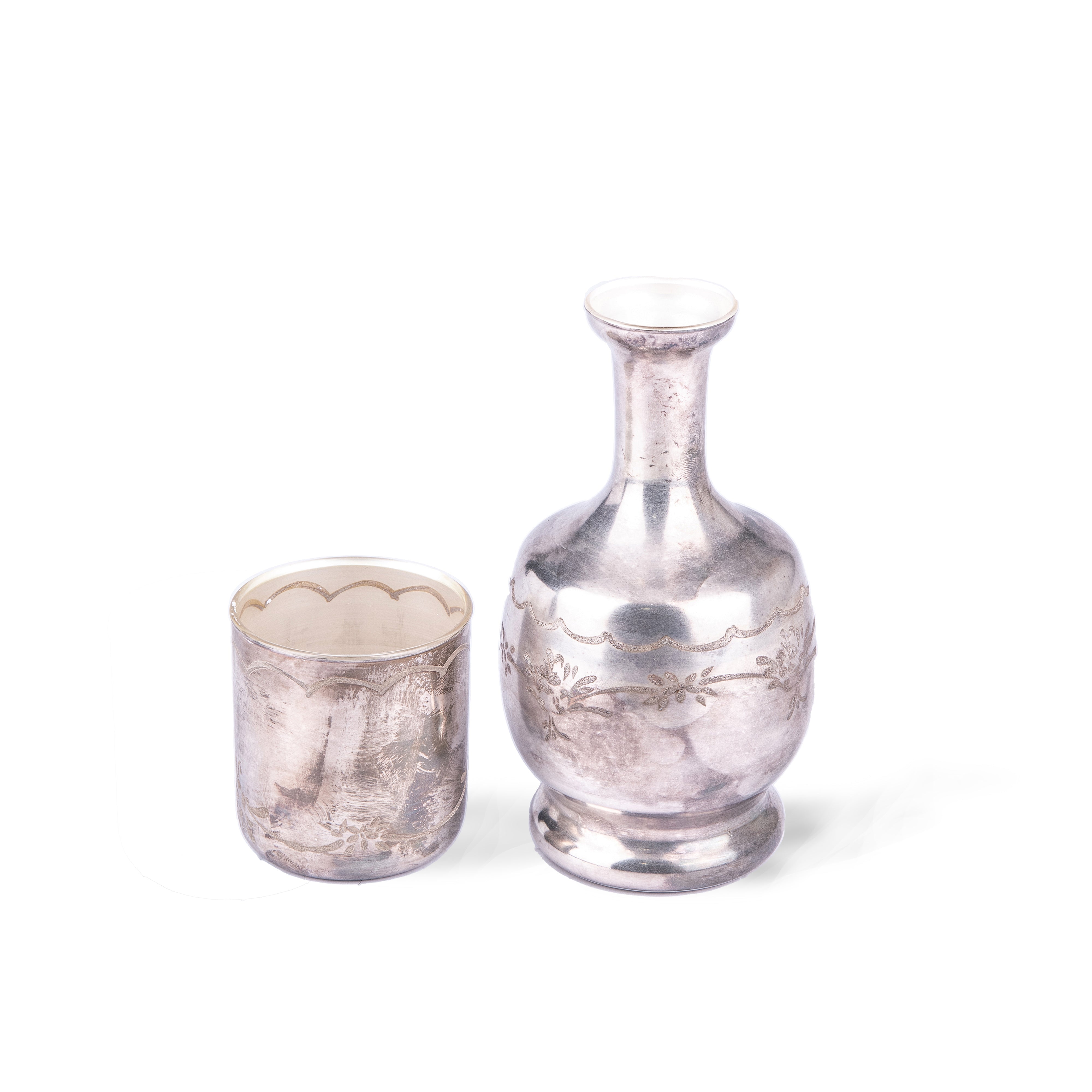 Chanille. Silver Engraved Bedside Water Carafe & Cup.