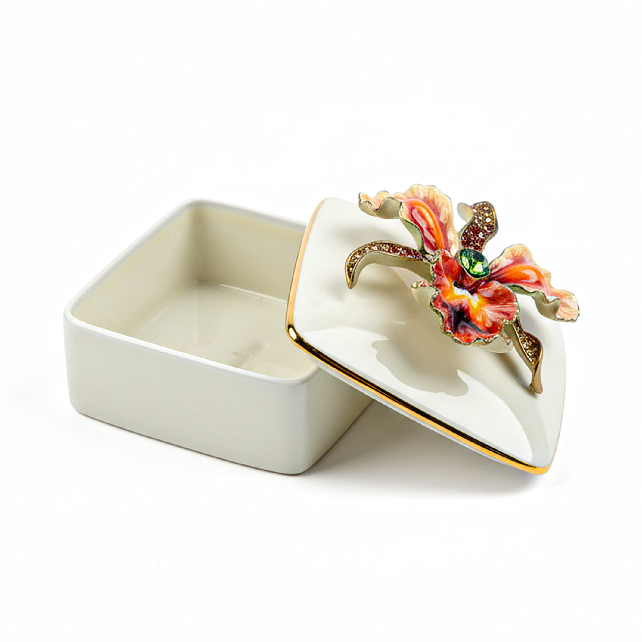 Jay Strongwater. Oriana Orchid Porcelain Souvenir Box. Small Size