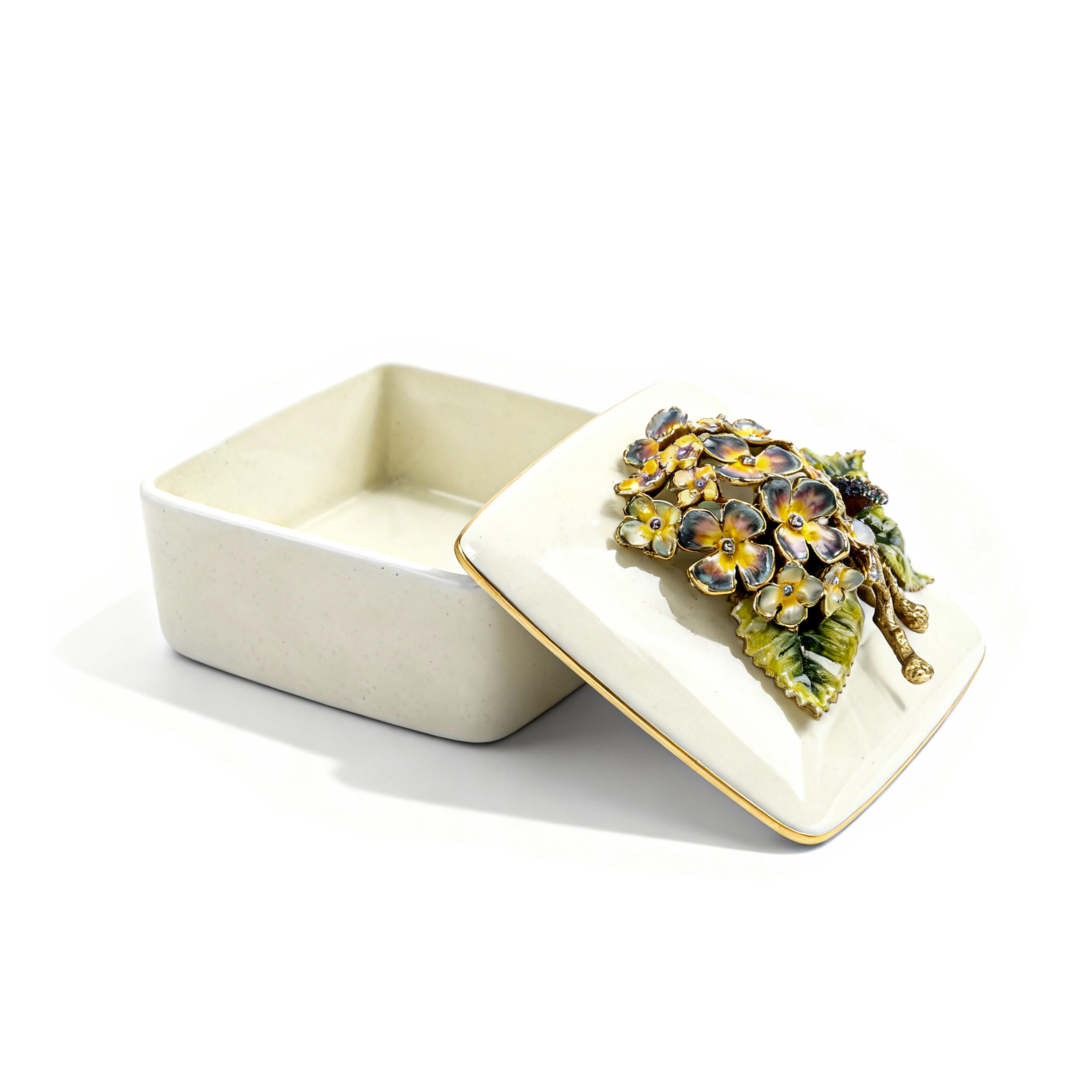 Jay Strongwater. Hydrangea Porcelain Souvenir Box. Small Size