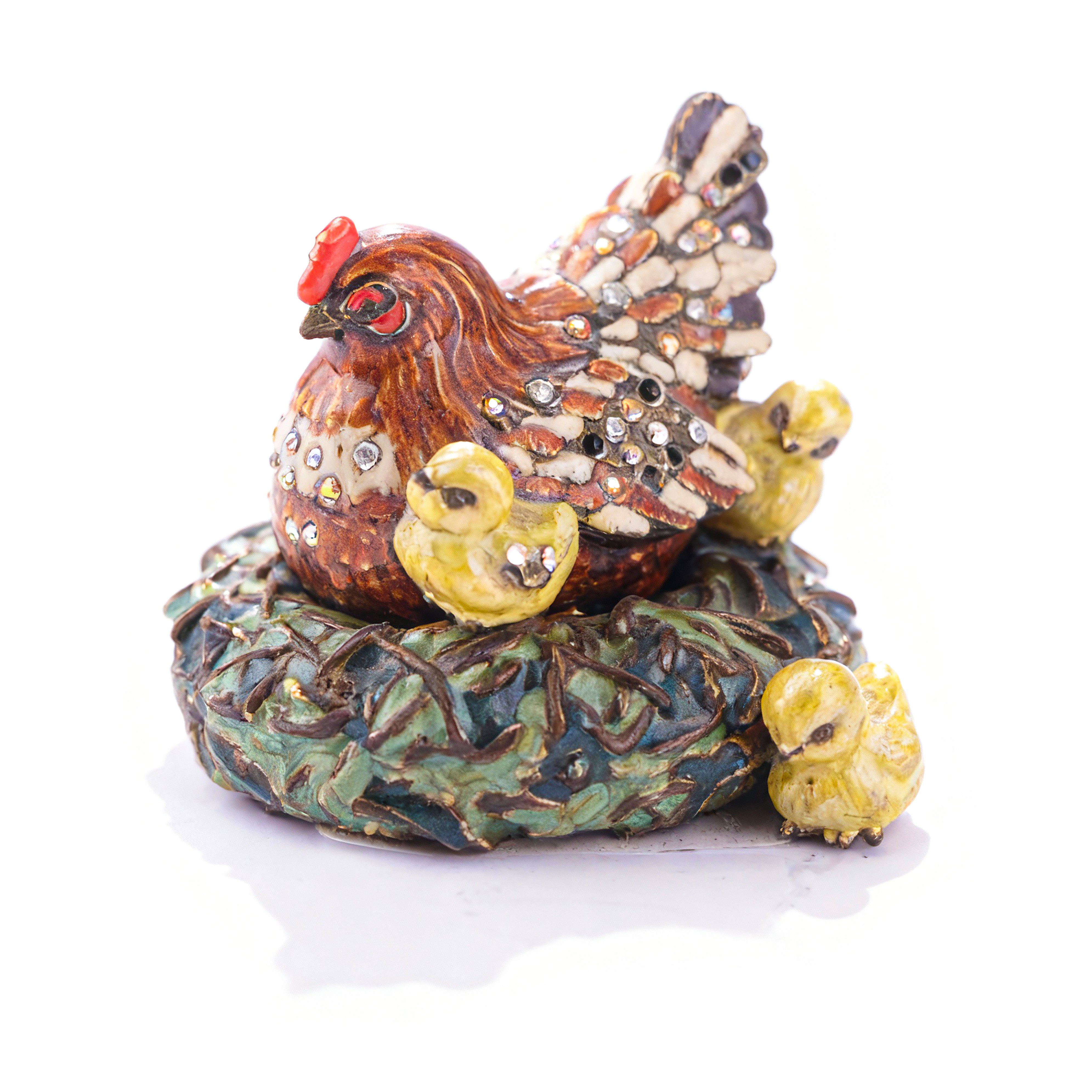 Jay Strongwater. A Sitting Hen With Chicks Figurine Studded with Swarovski