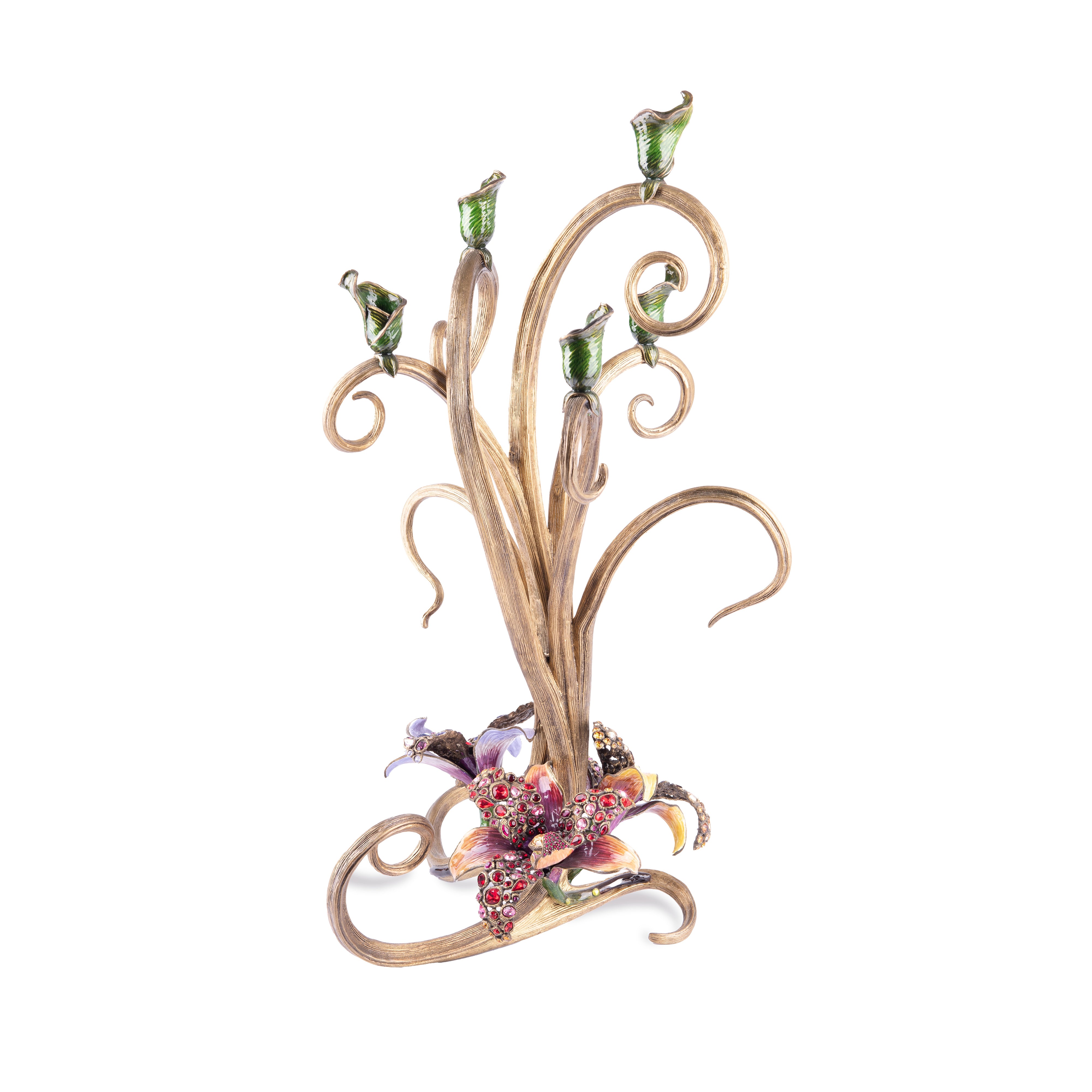 Jay Strongwater. Gilded Roselyn Orchid Candlestick – Studded with Swarovski