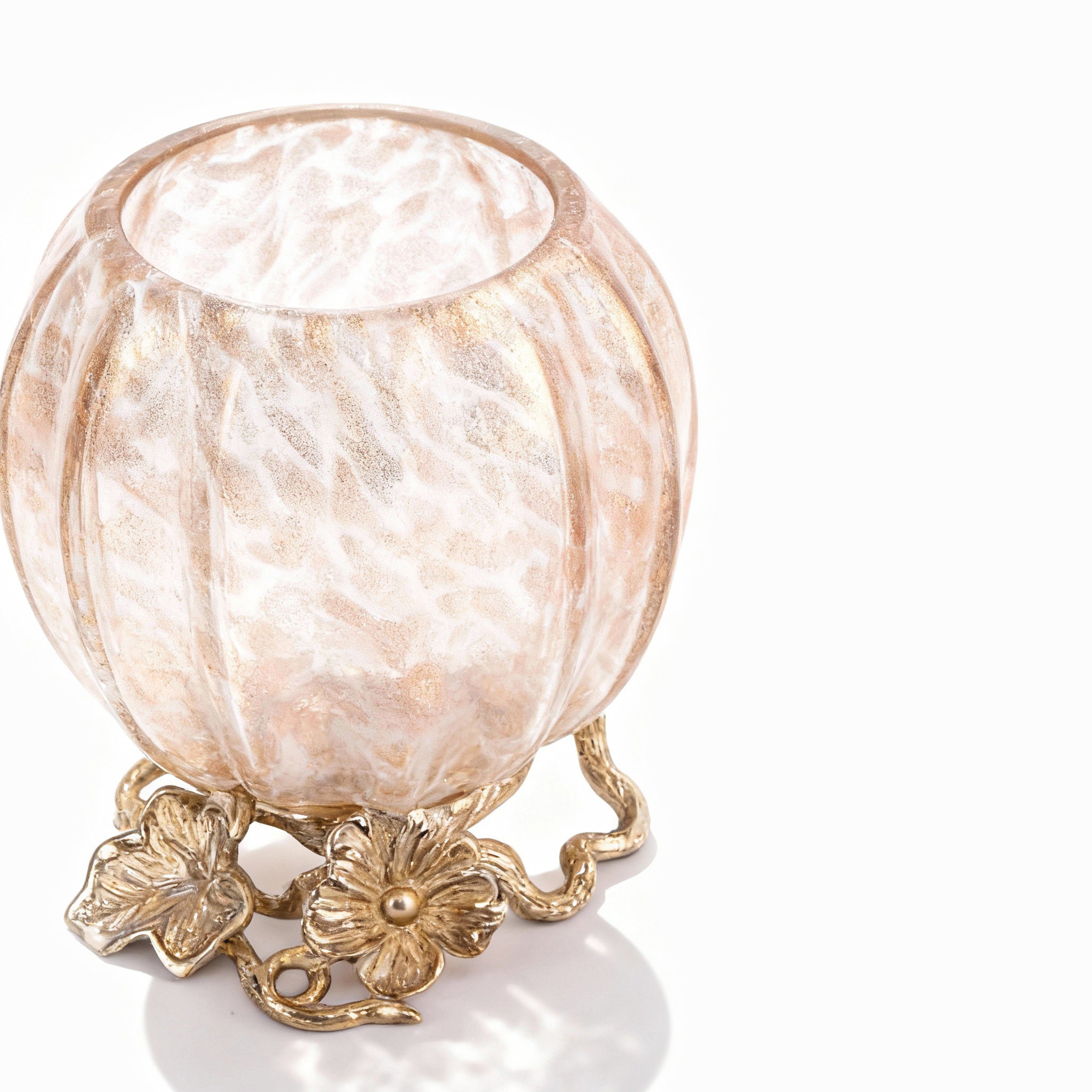 Jay Strongwater. Rhett Leaf and Flower Gilded Candle Vessel