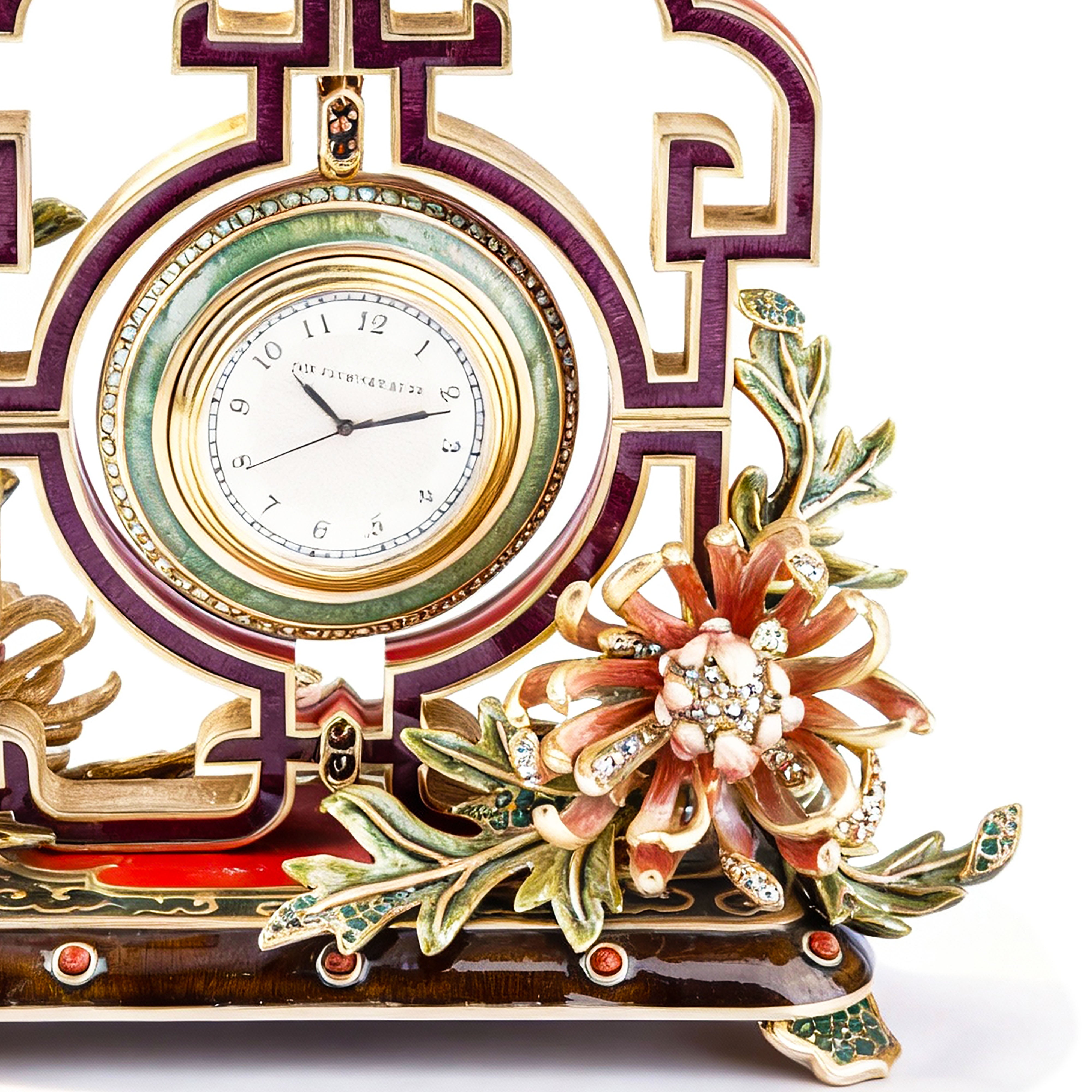 Jay Strongwater. Multicoloured Gilded Clock Studded With Swarovski