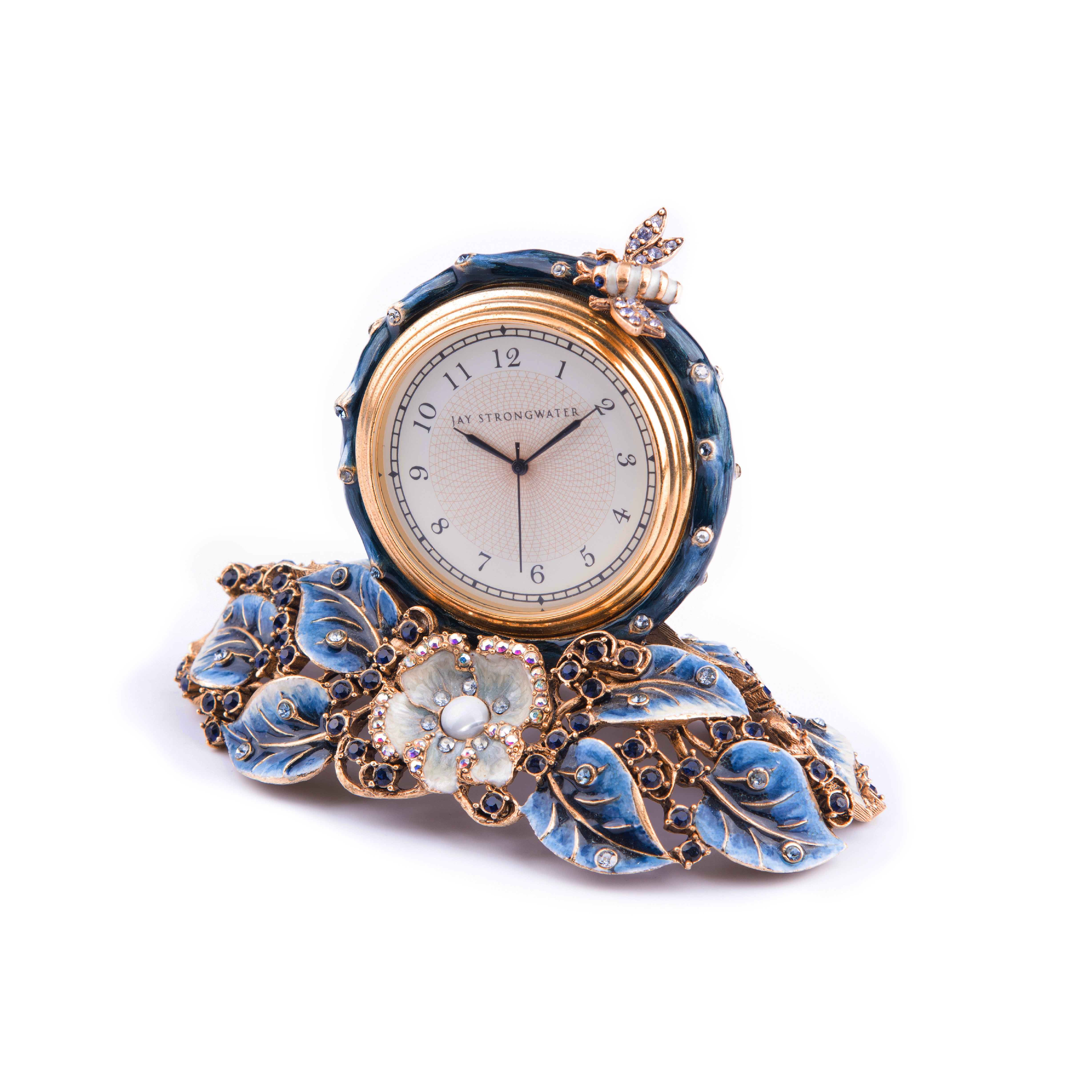 Jay Strongwater. Blue Clock Studded With Swarovski