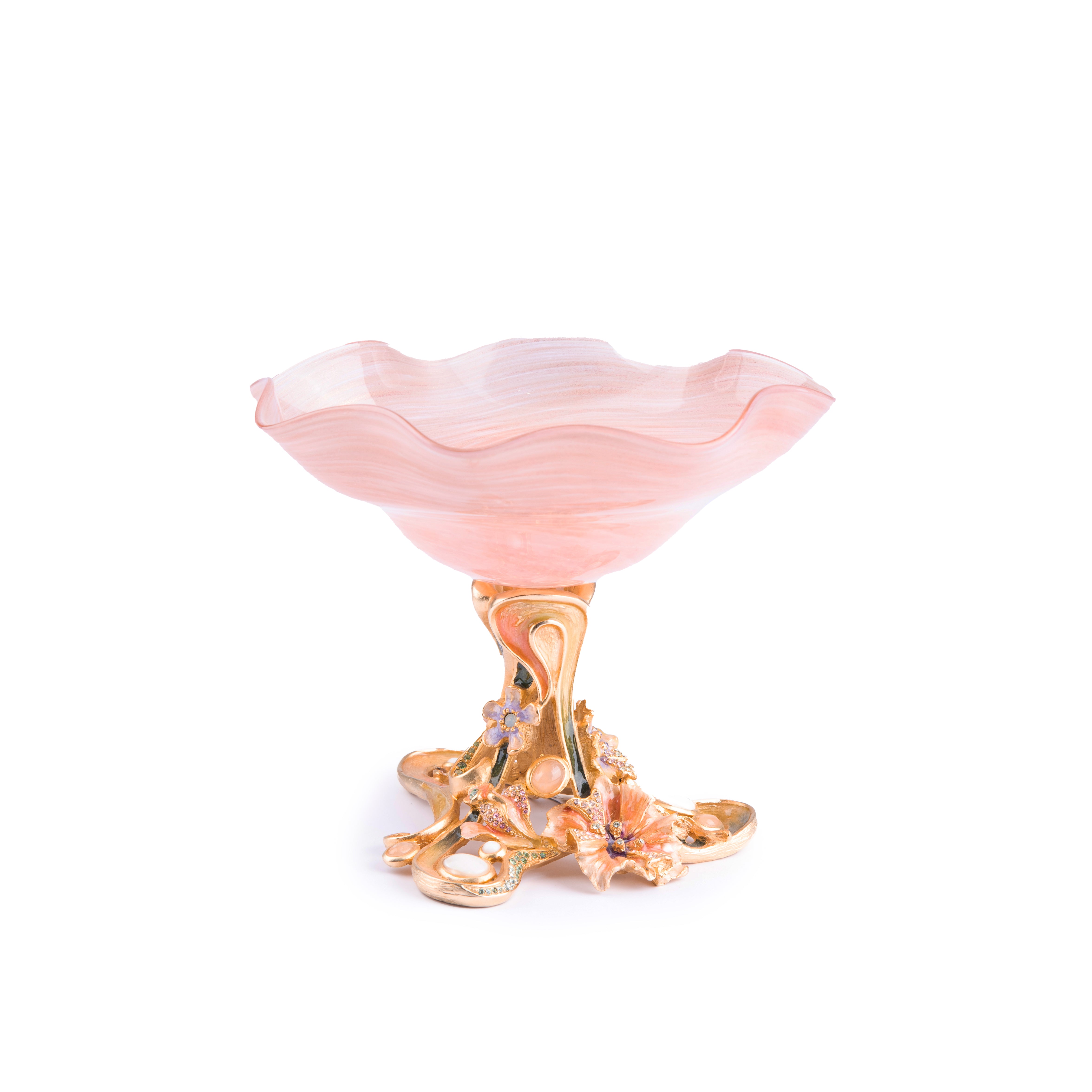 Jay Strongwater. Floral Pedestal Dish Studded with Swarovski. 14K Gold Plated