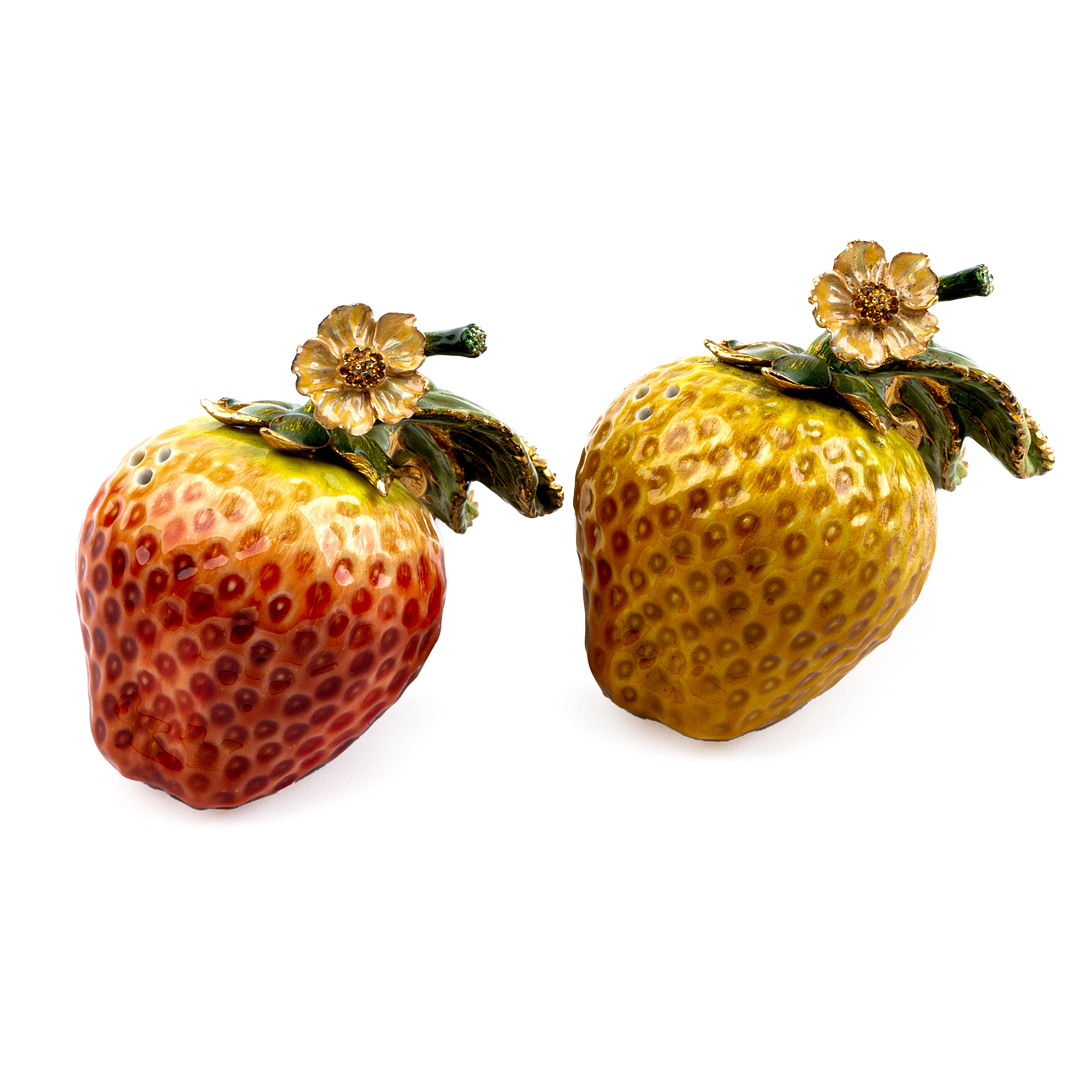 Jay Strongwater. Salt & Pepper Set with Strawberries Design.