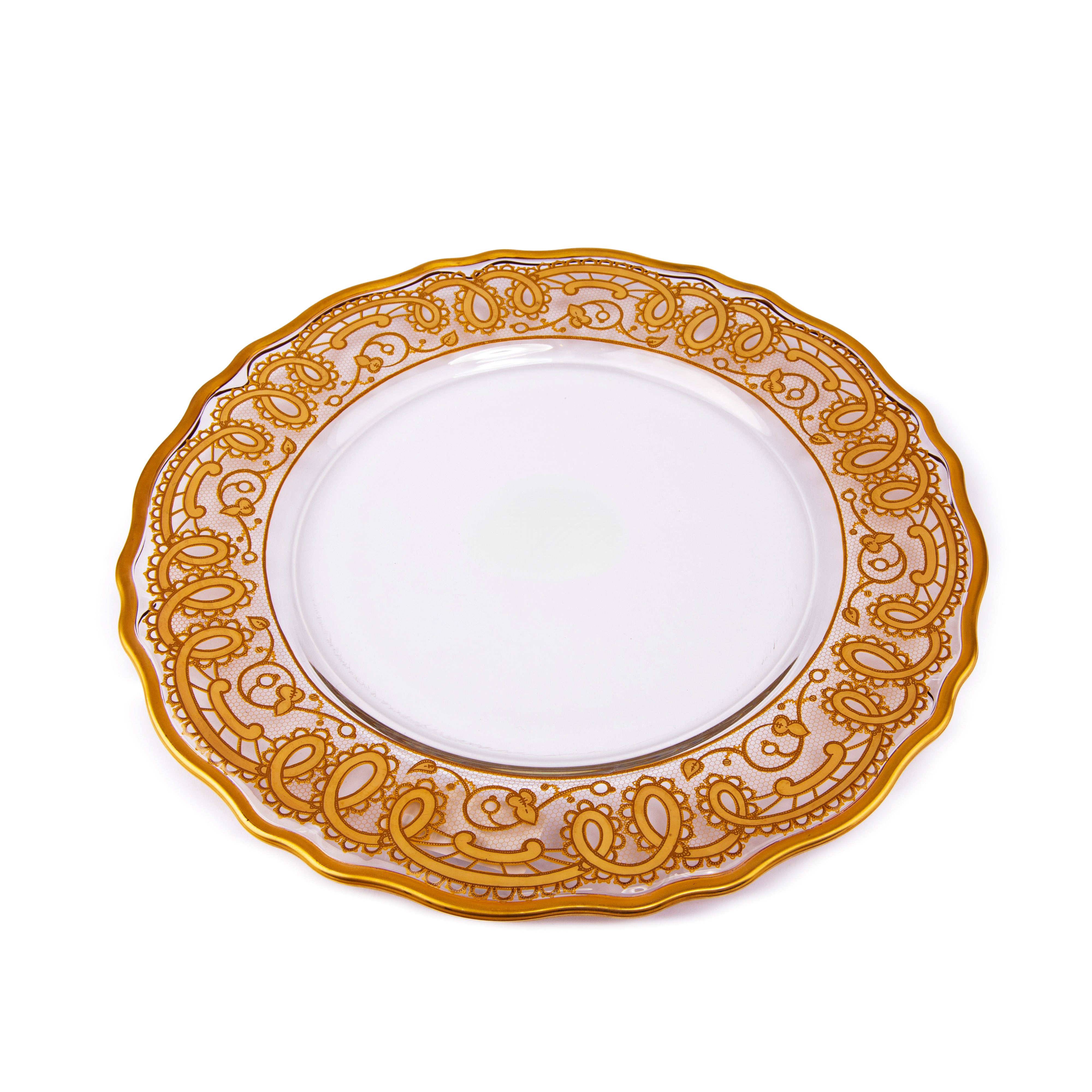 Vetrerie Di Empoli. Gold Crystal Decorative Plate. Large Size