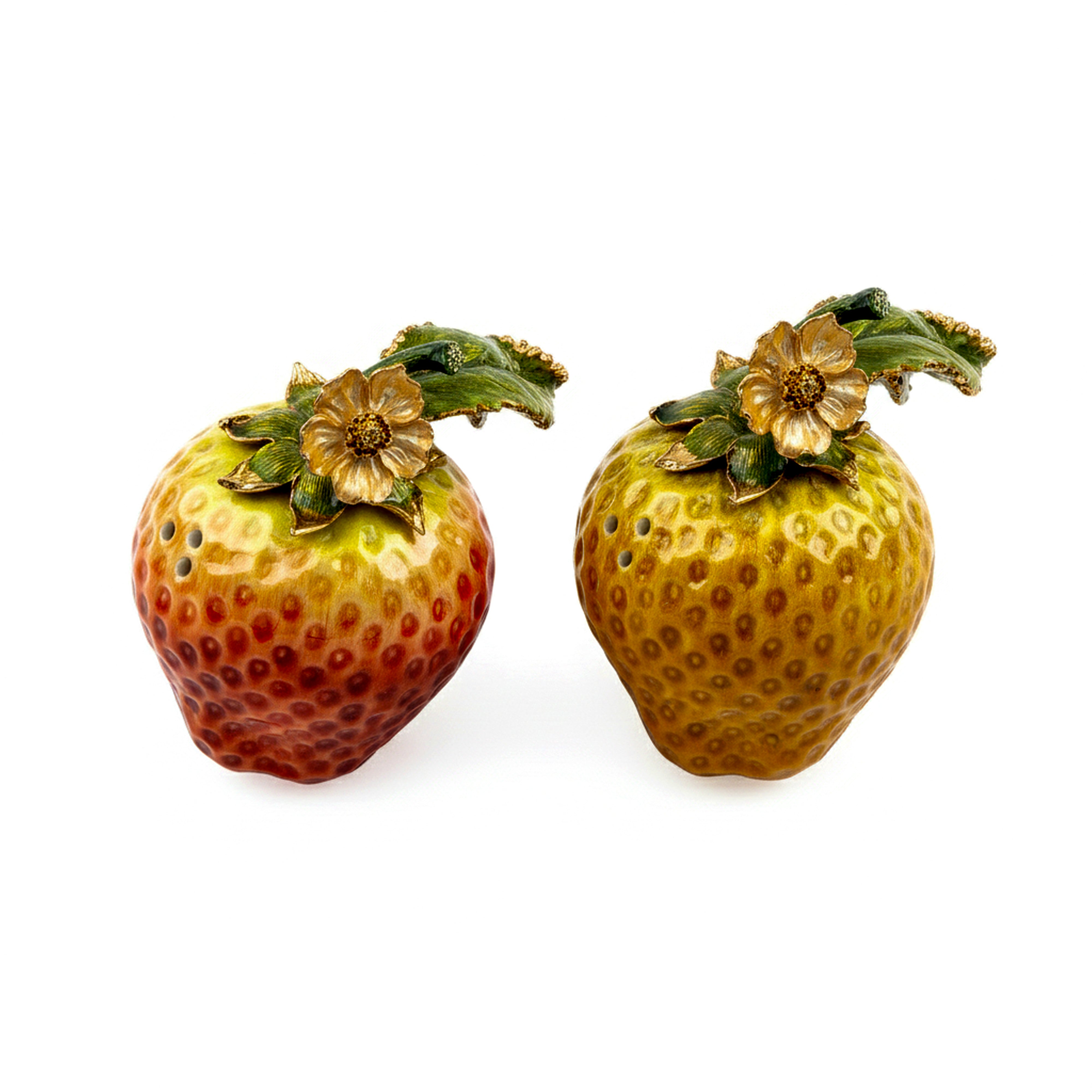 Jay Strongwater. Salt & Pepper Set with Strawberries Design.