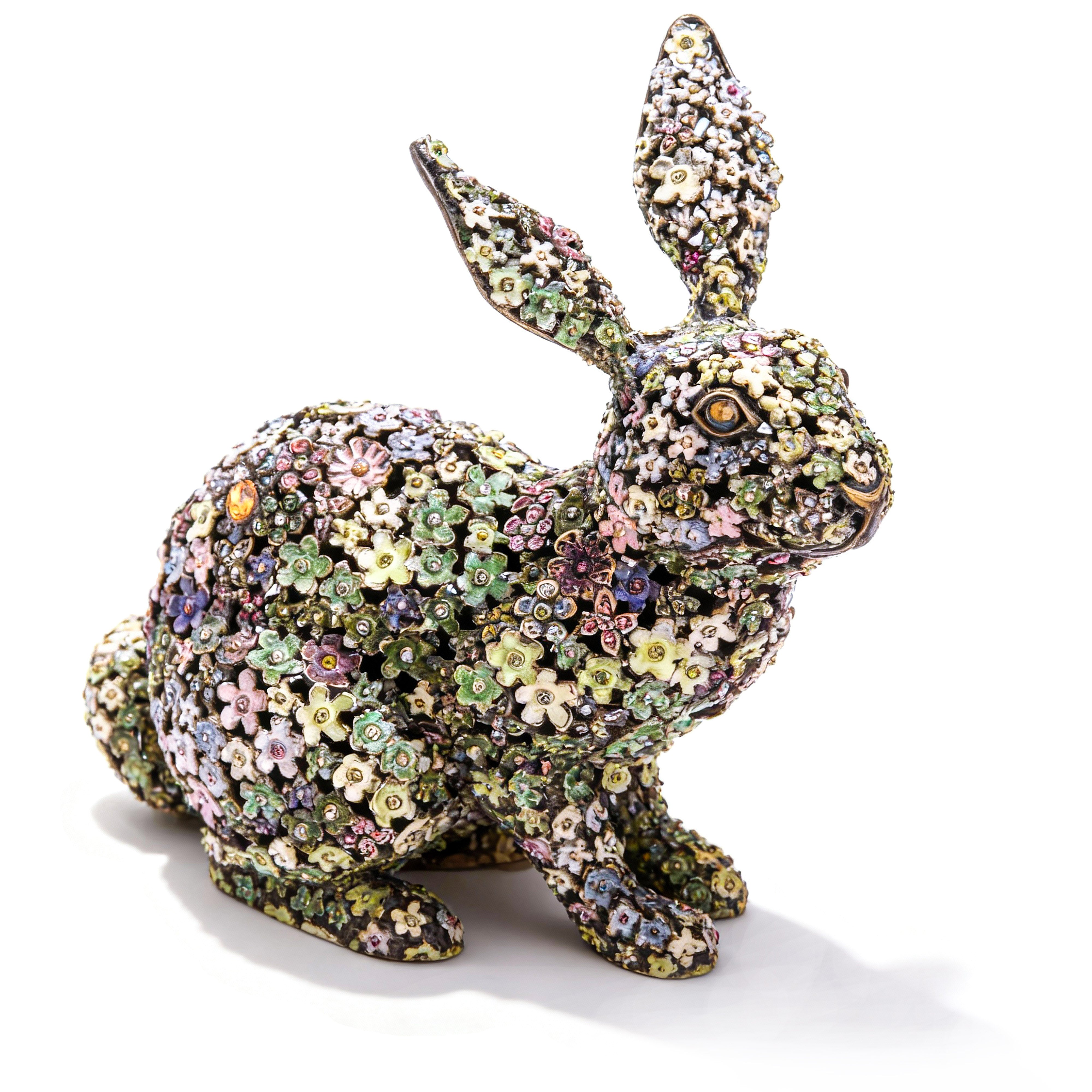 Jay Strongwater. Floral Bunny Centrepiece Studded with Swarovski