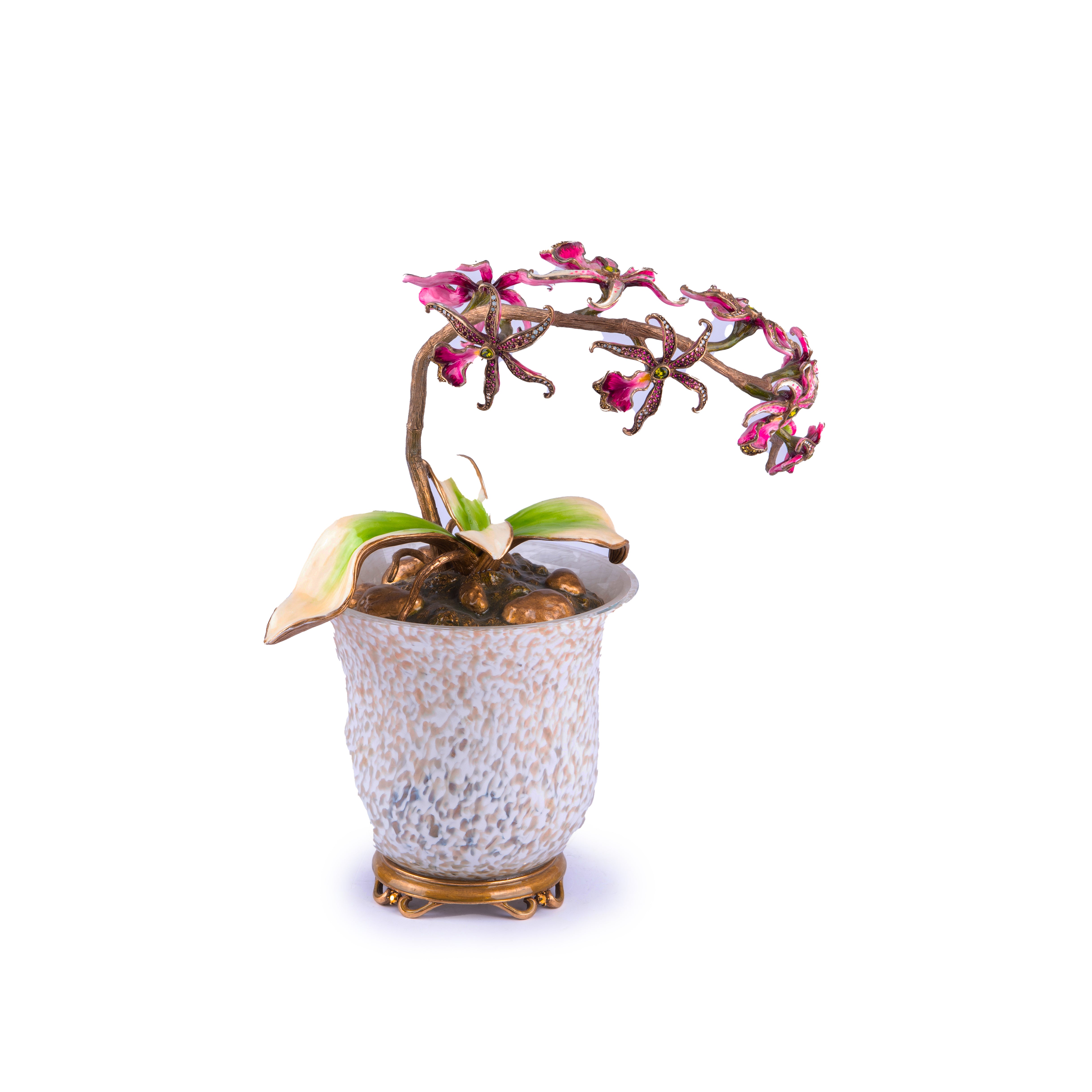Jay Strongwater. Orchid In Cache Pot Studded with Swarovski. Large Size