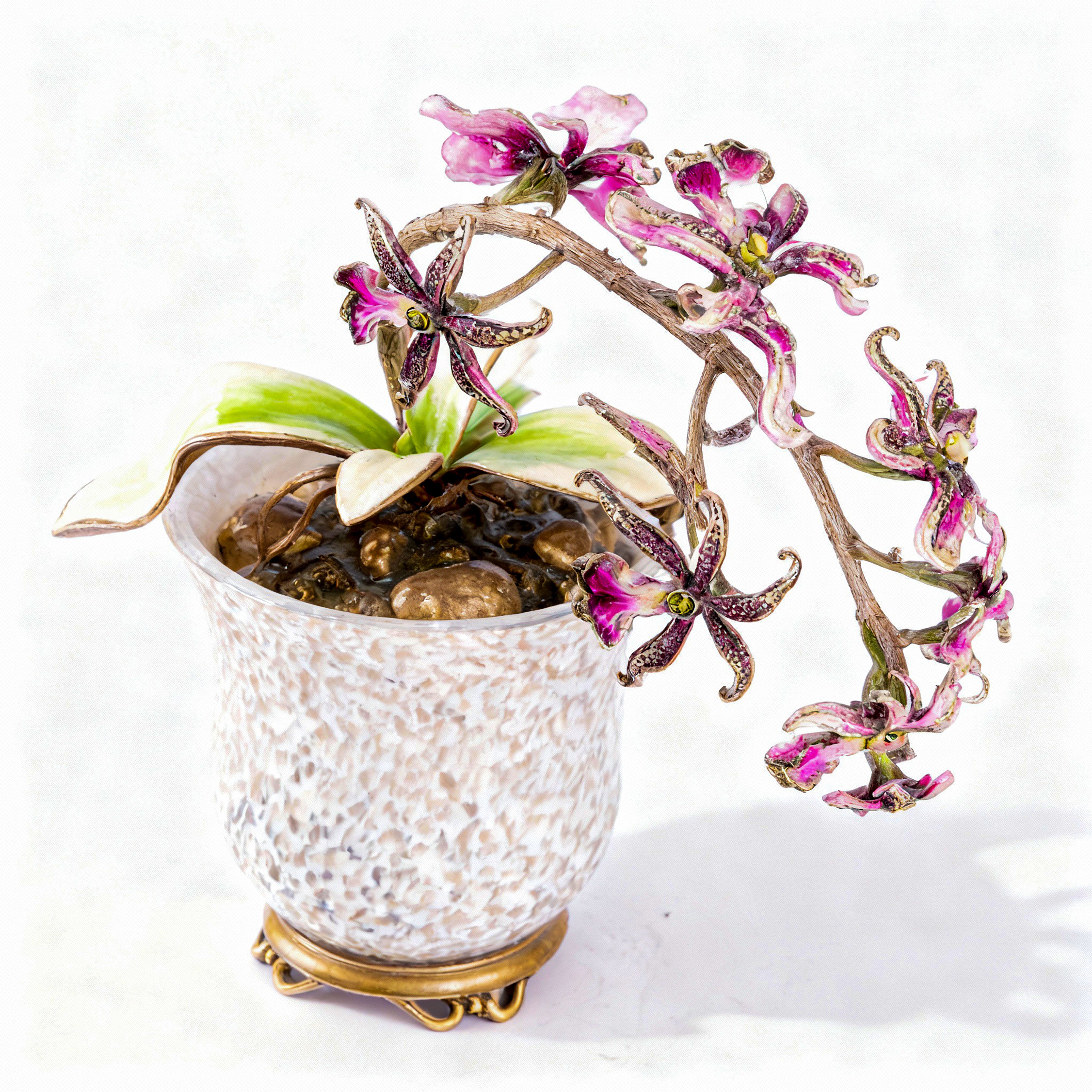 Jay Strongwater. Orchid In Cache Pot Studded with Swarovski. Large Size