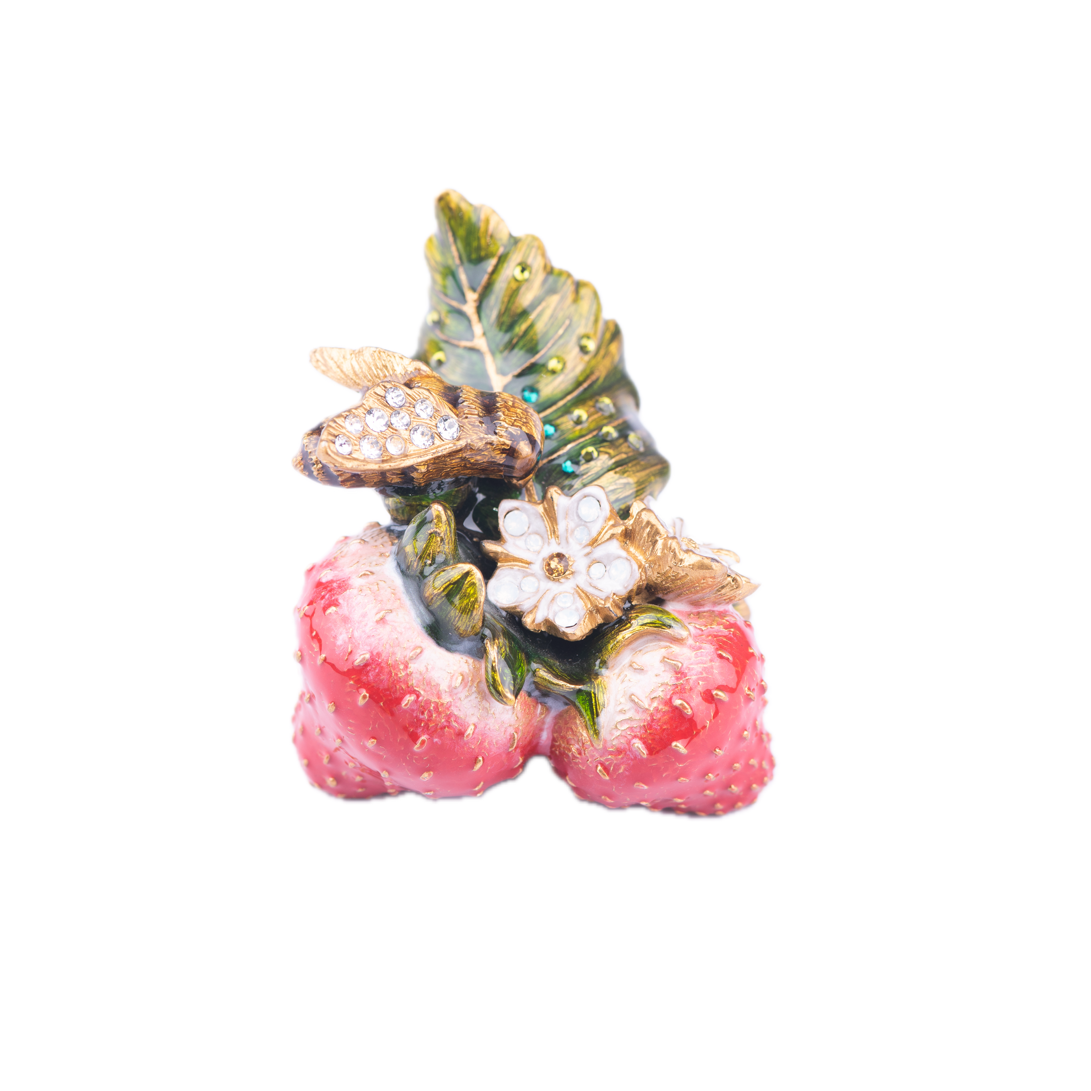 Jay Strongwater. Strawberries with Bee Figurine Studded with Swarovski