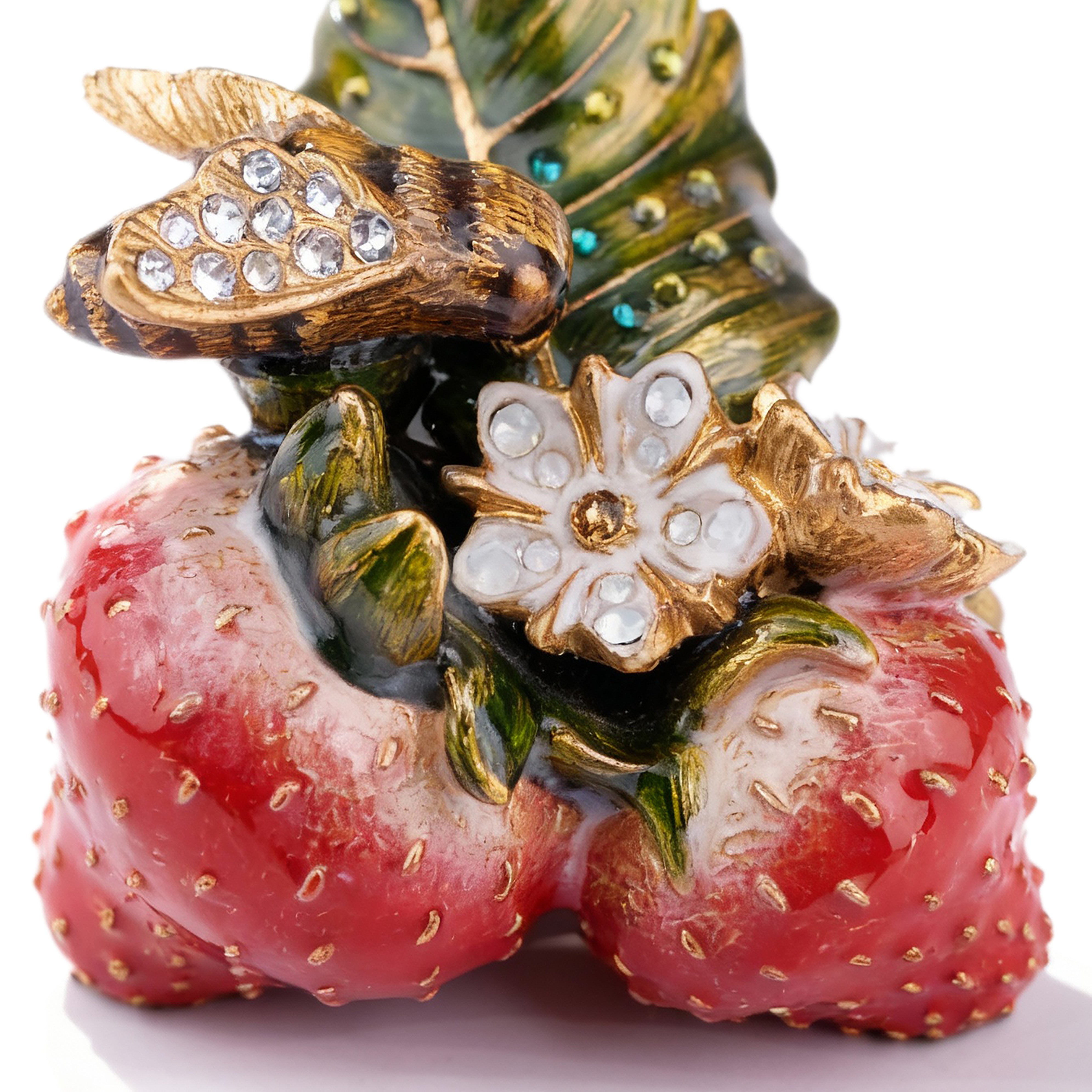 Jay Strongwater. Strawberries with Bee Figurine Studded with Swarovski