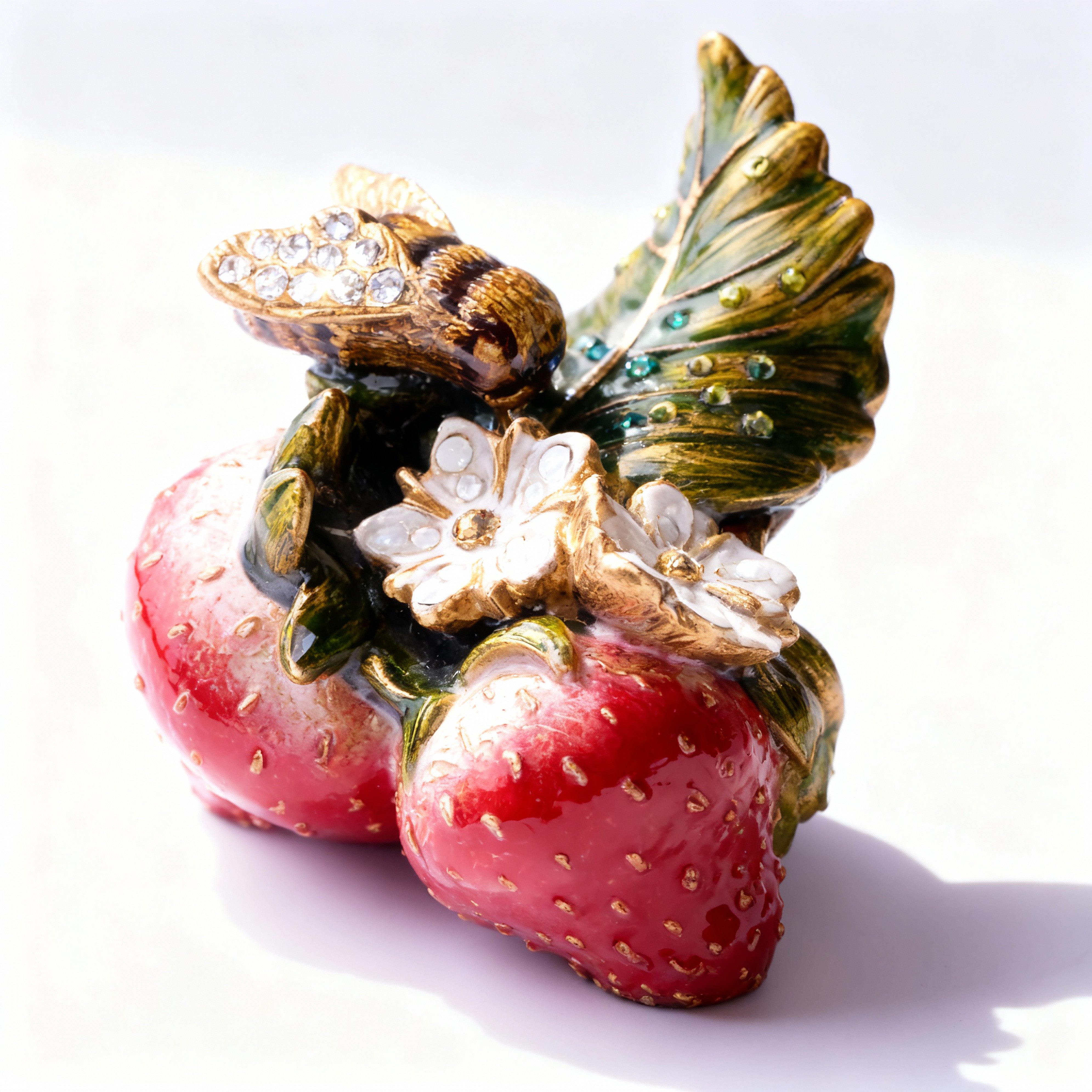 Jay Strongwater. Strawberries with Bee Figurine Studded with Swarovski