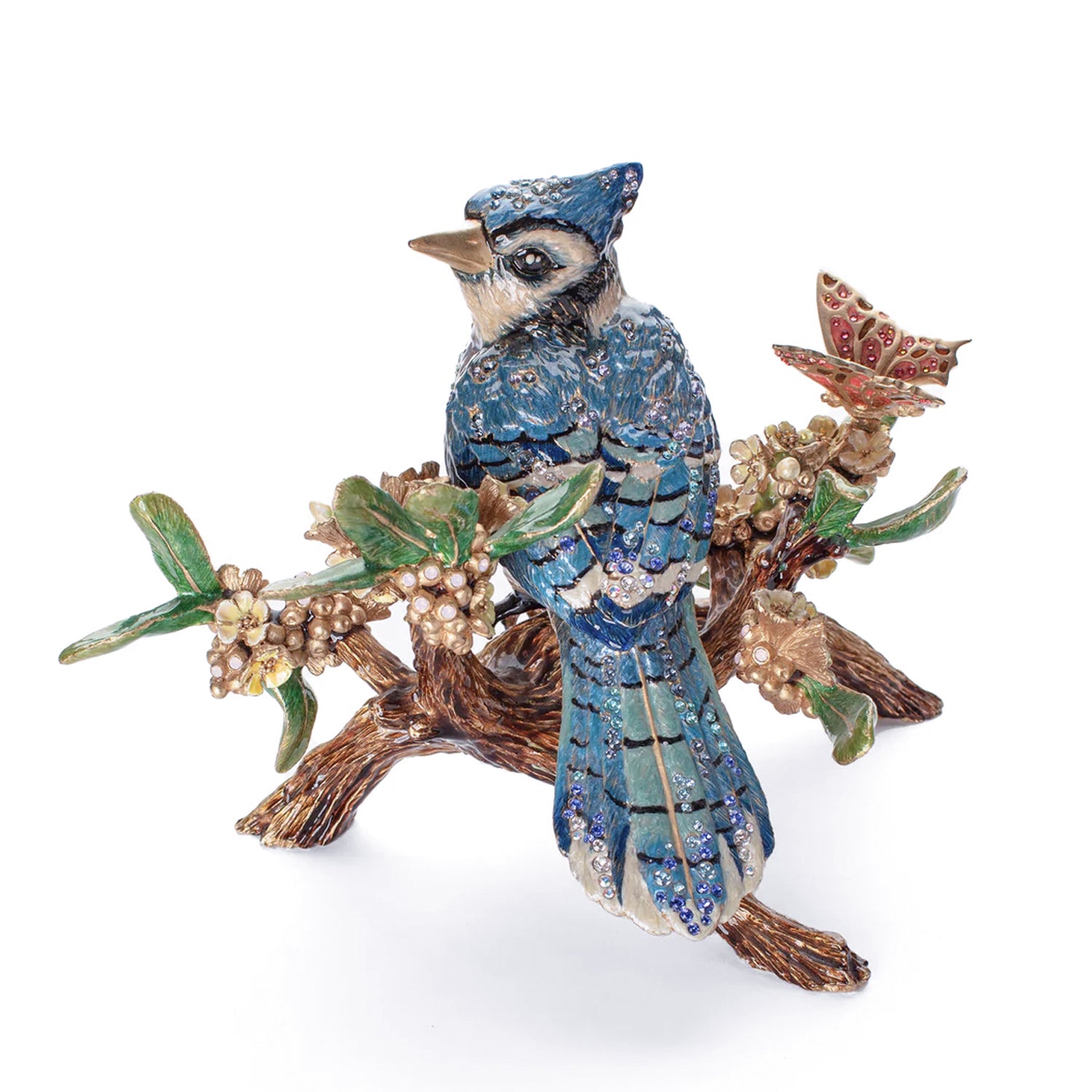 Jay Strongwater. Anderson Blue Jay on Branch Figurine Studded with Swarovski