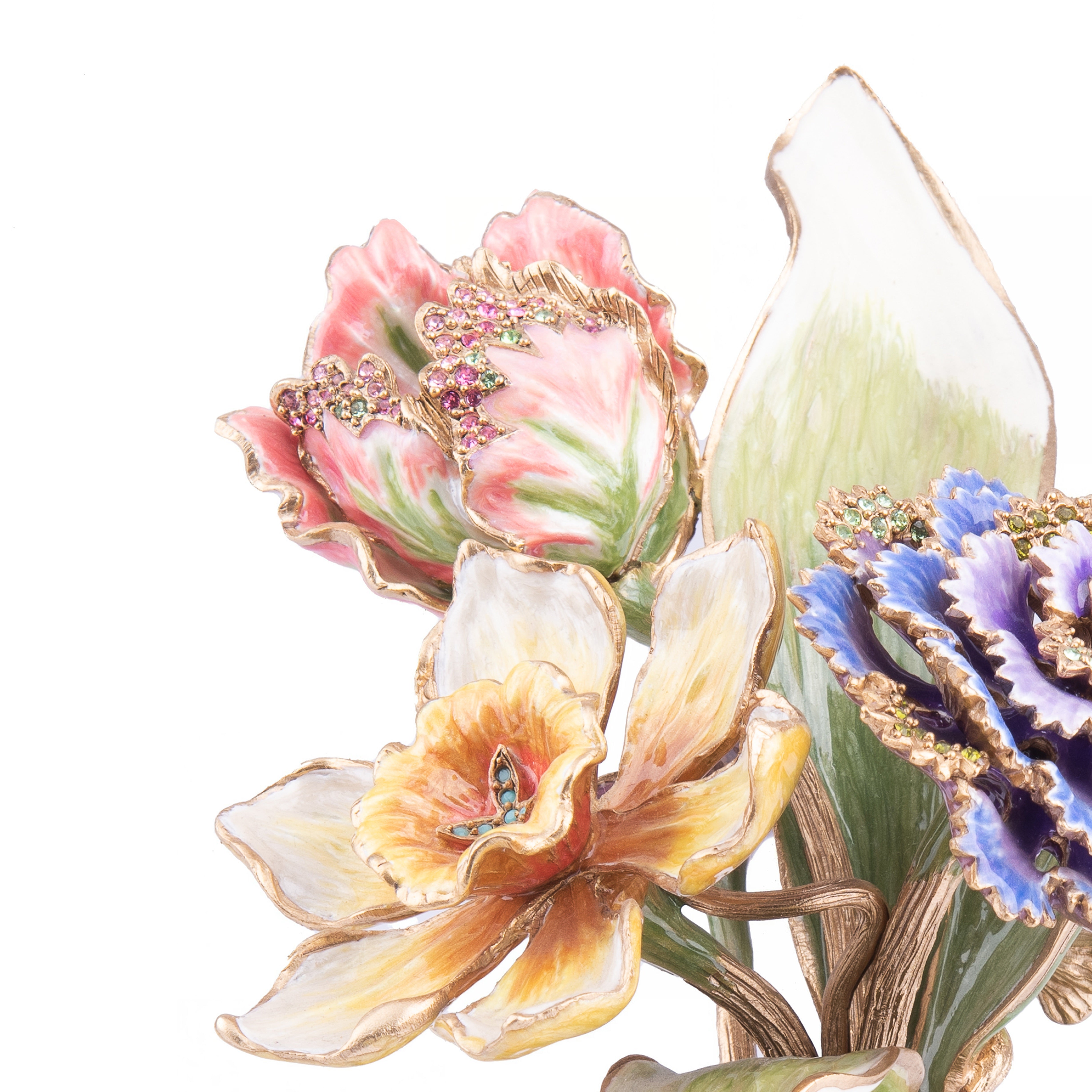 Jay Strongwater. Selina Floral Decorative Object Gilded and Studded with Swarovski