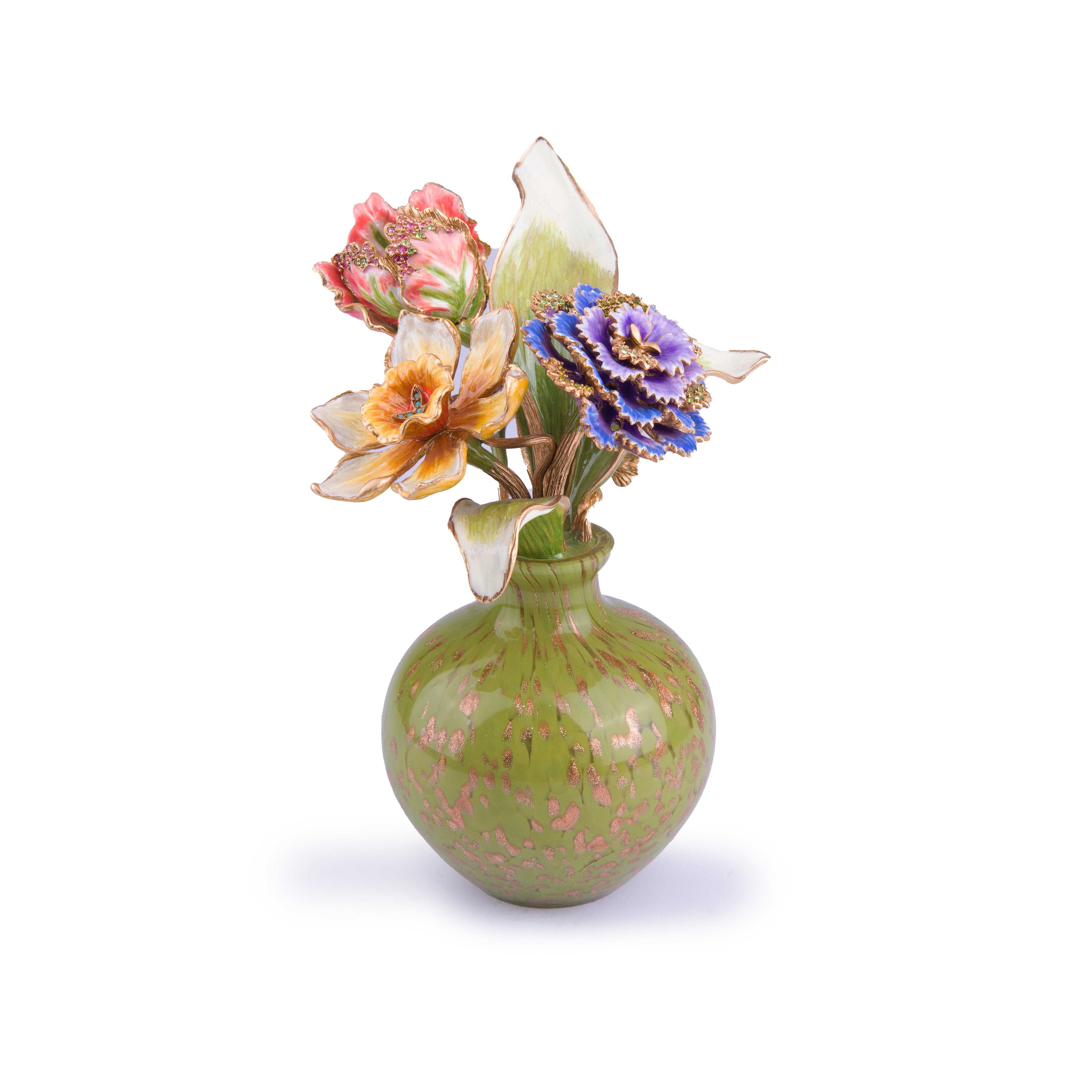 Jay Strongwater. Selina Floral Decorative Object Gilded and Studded with Swarovski