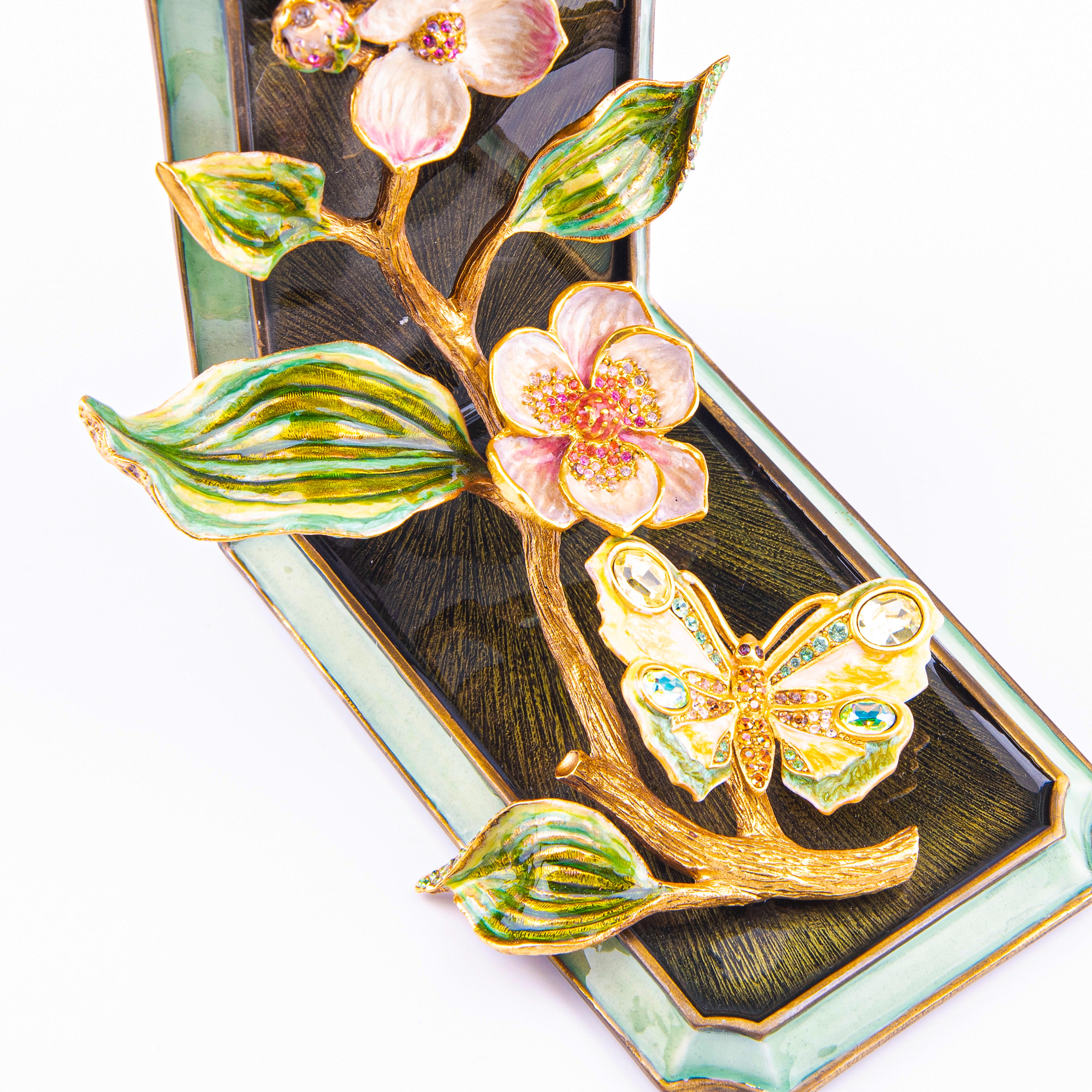 Jay Strongwater. Dogwood & Butterfly Bookend Studded with Swarovski
