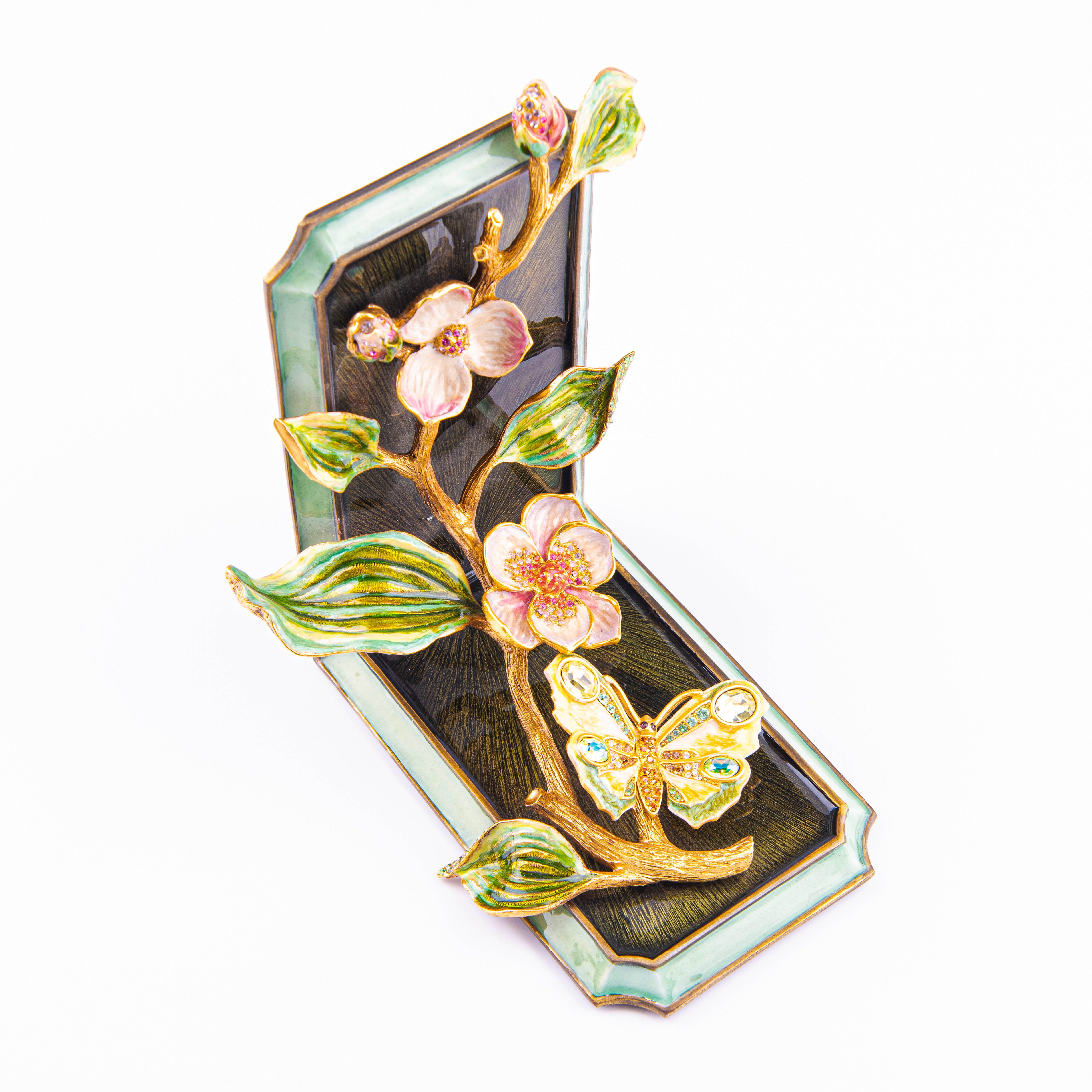 Jay Strongwater. Dogwood & Butterfly Bookend Studded with Swarovski