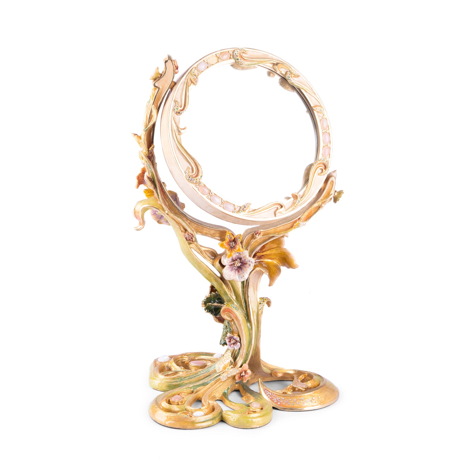 Jay Strongwater. Allyson Floral Standing Mirror, Gilded and Studded with Swarovski