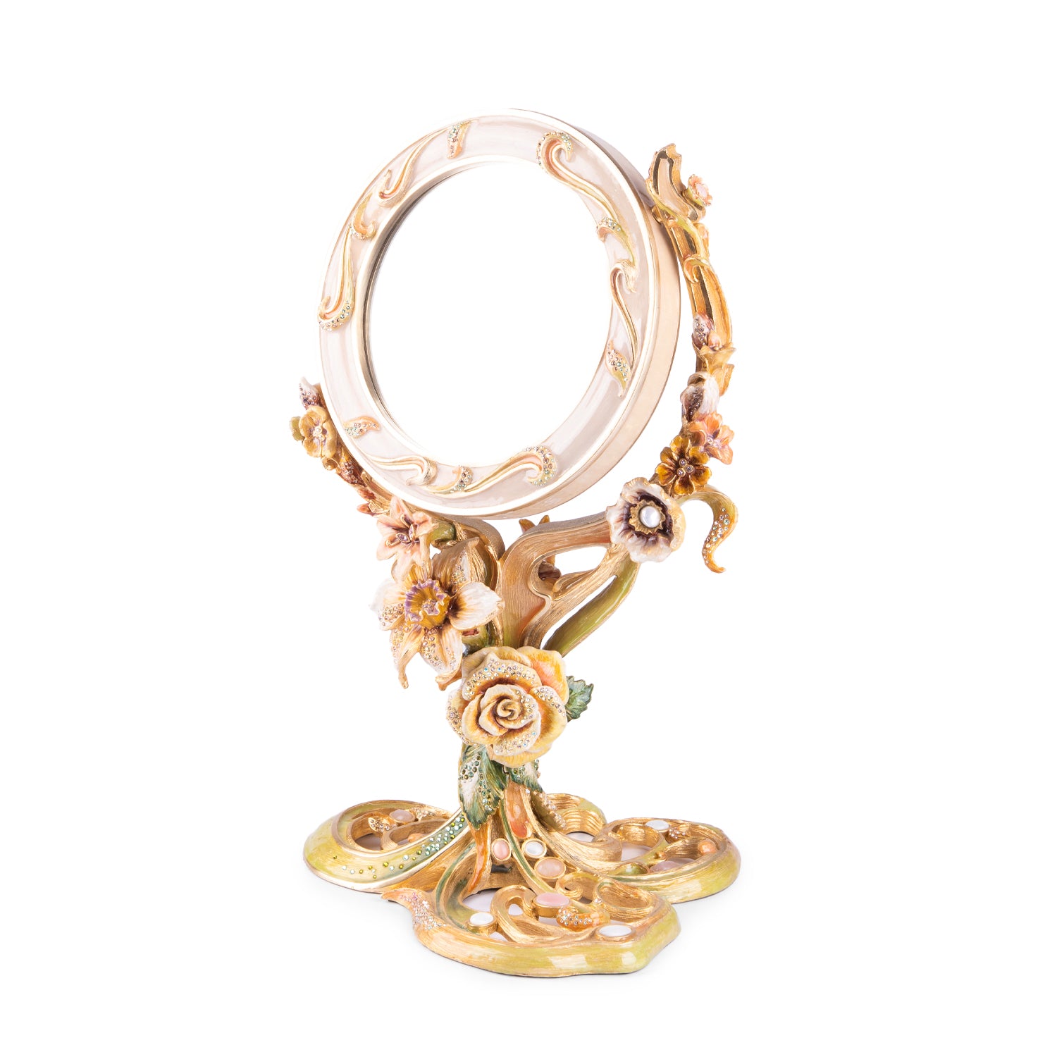 Jay Strongwater. Allyson Floral Standing Mirror, Gilded and Studded with Swarovski