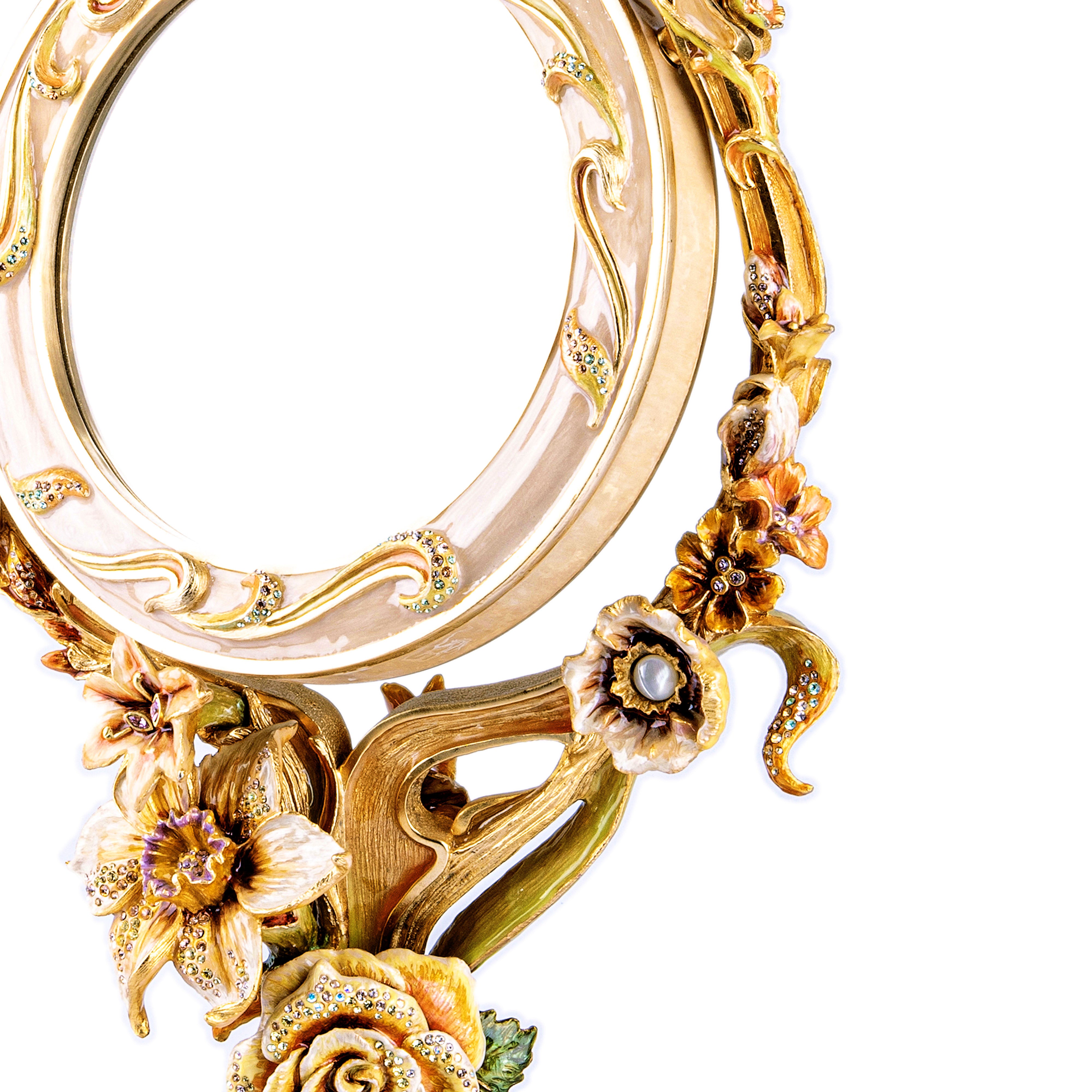 Jay Strongwater. Allyson Floral Standing Mirror, Gilded and Studded with Swarovski