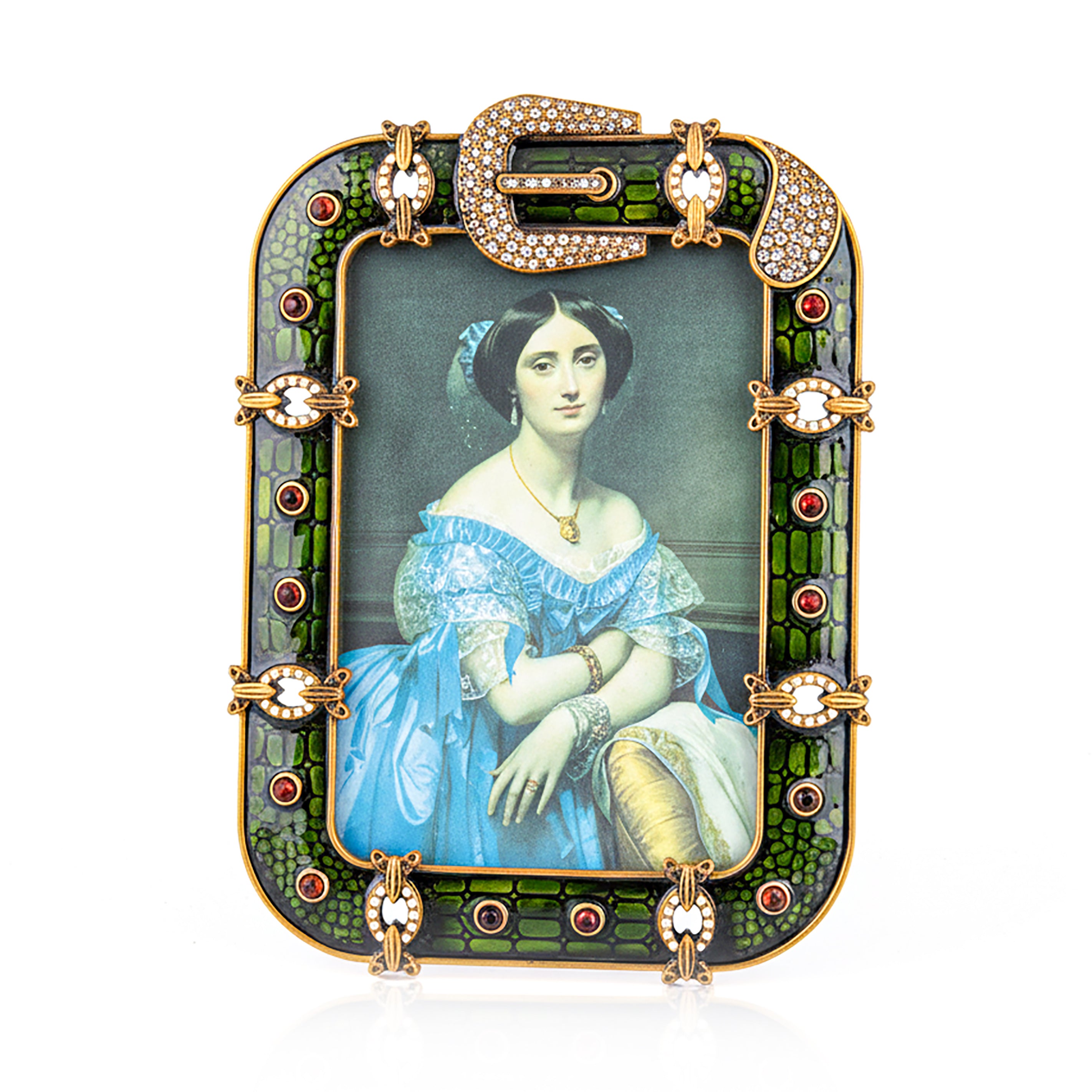 Jay Strongwater. Green Belt & Buckle Picture Frame.