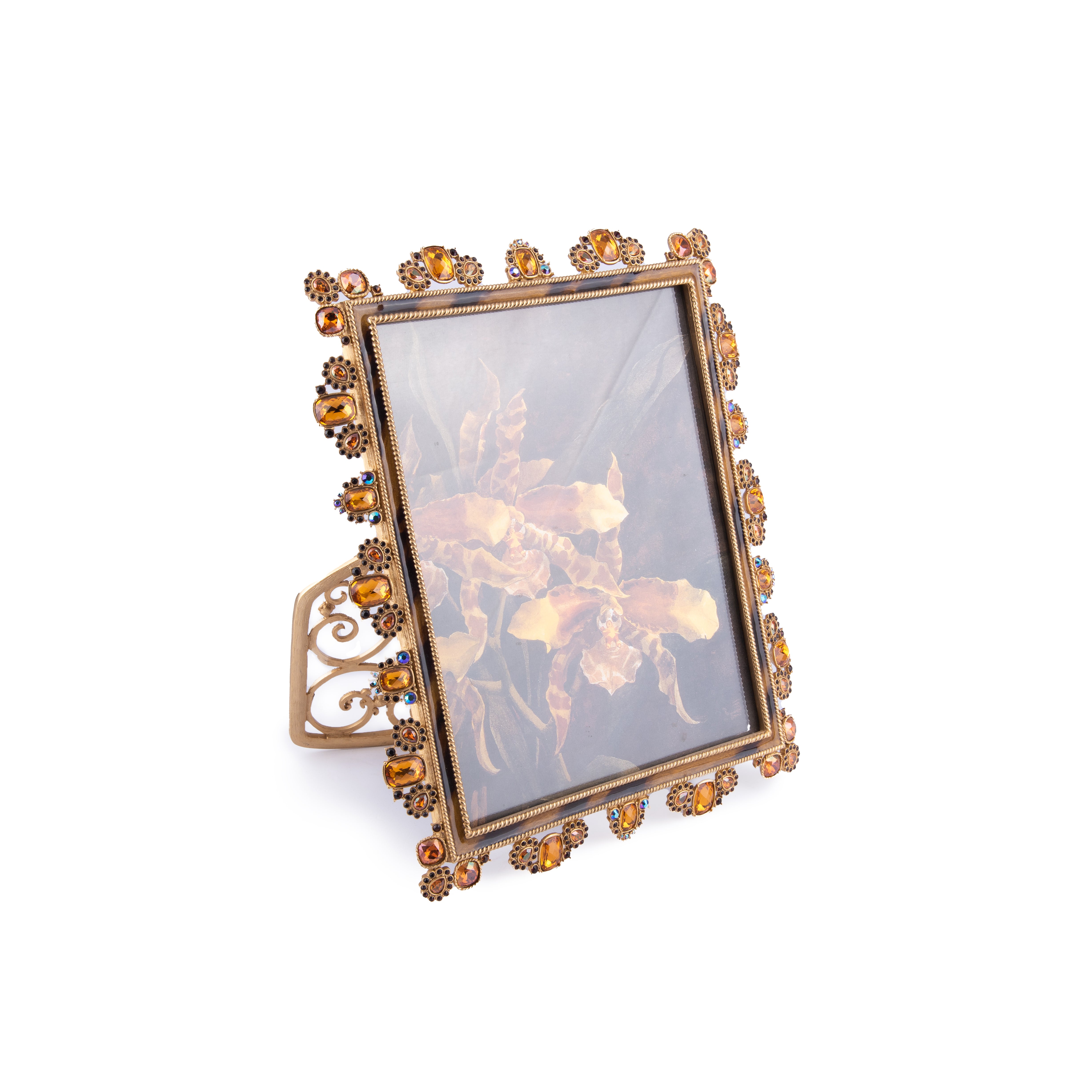 Jay Strongwater. Tiger Eye Square Photo Frame Studded with Swarovski