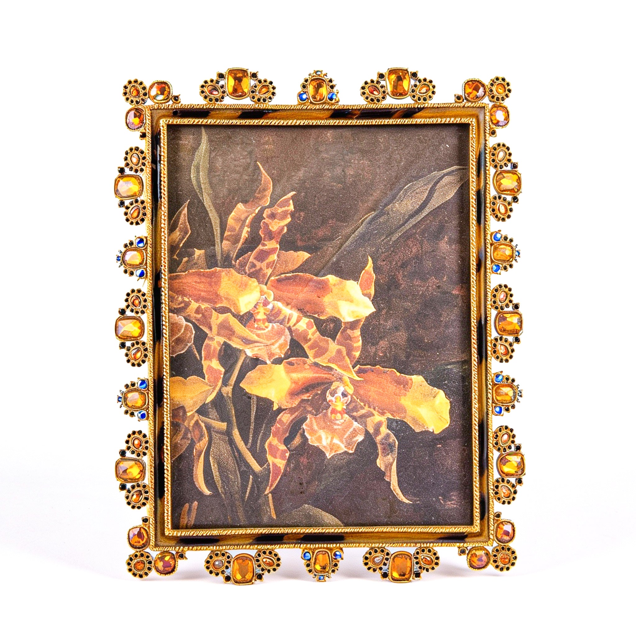 Jay Strongwater. Tiger Eye Square Photo Frame Studded with Swarovski