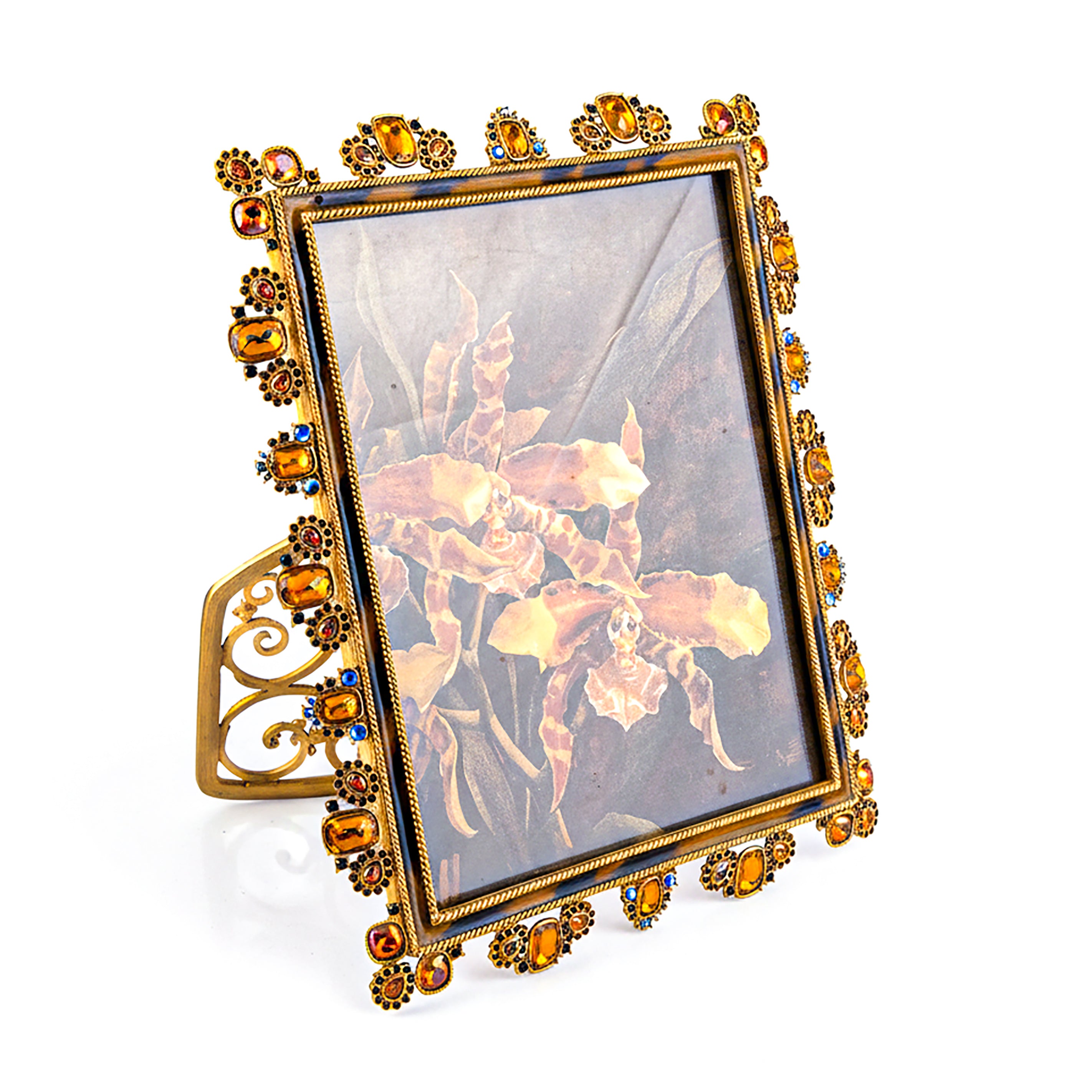 Jay Strongwater. Tiger Eye Square Photo Frame Studded with Swarovski