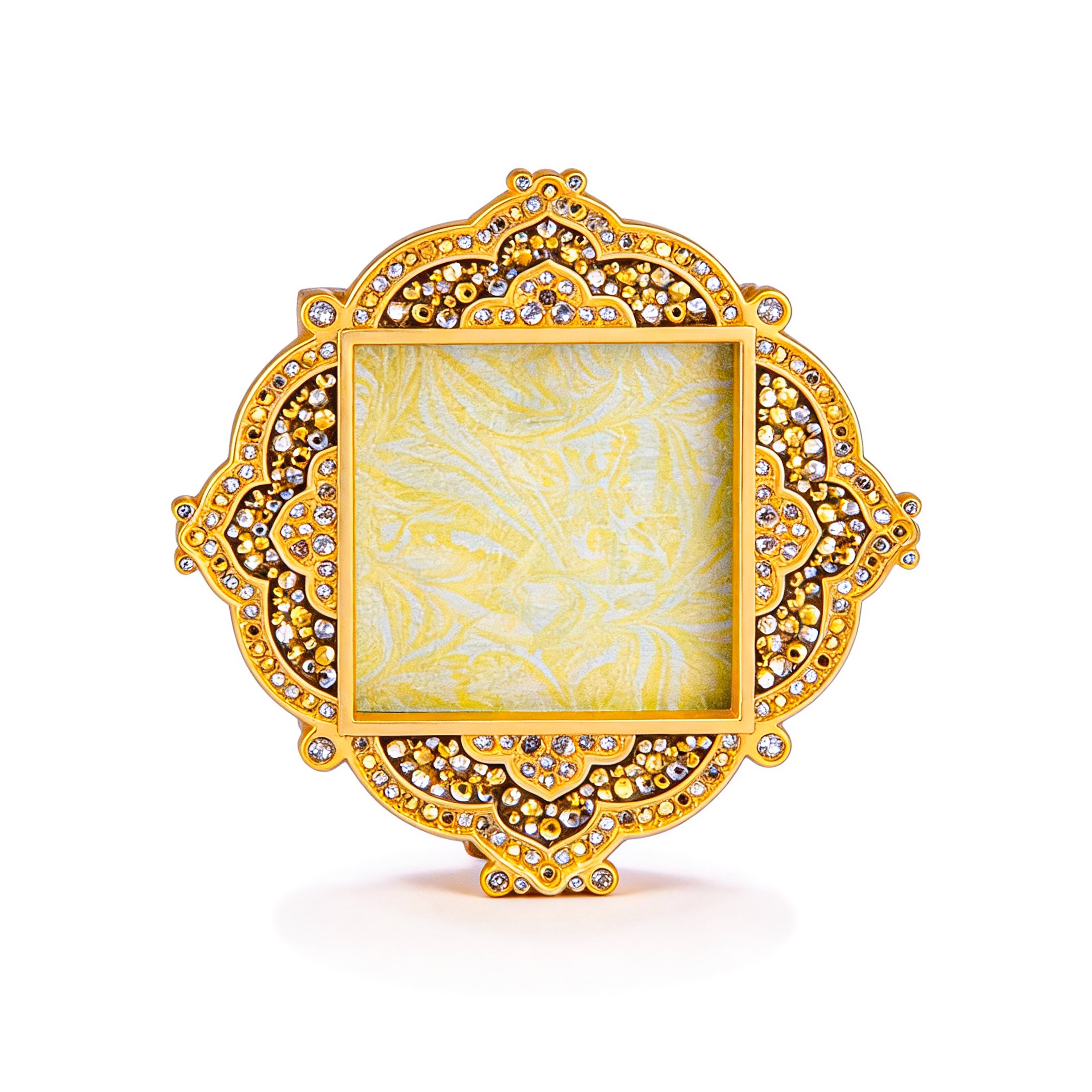 Jay Strongwater. Golden Calla Pave Photo Frame Engraved and Studded with Swarovski