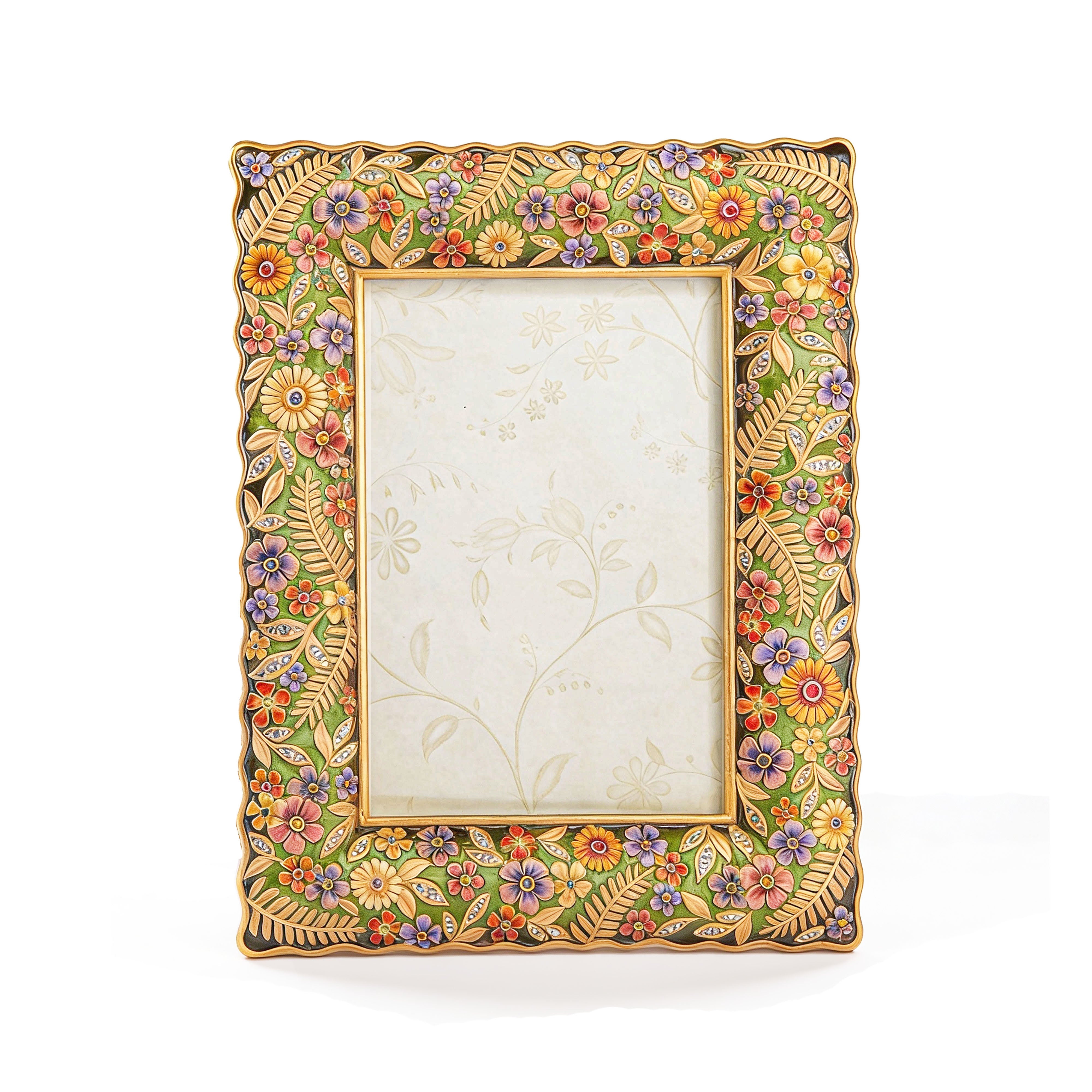 Jay Strongwater. Florence Ruffle Eedge Floral Photo Frame, Gilded & Studded with Swarovski