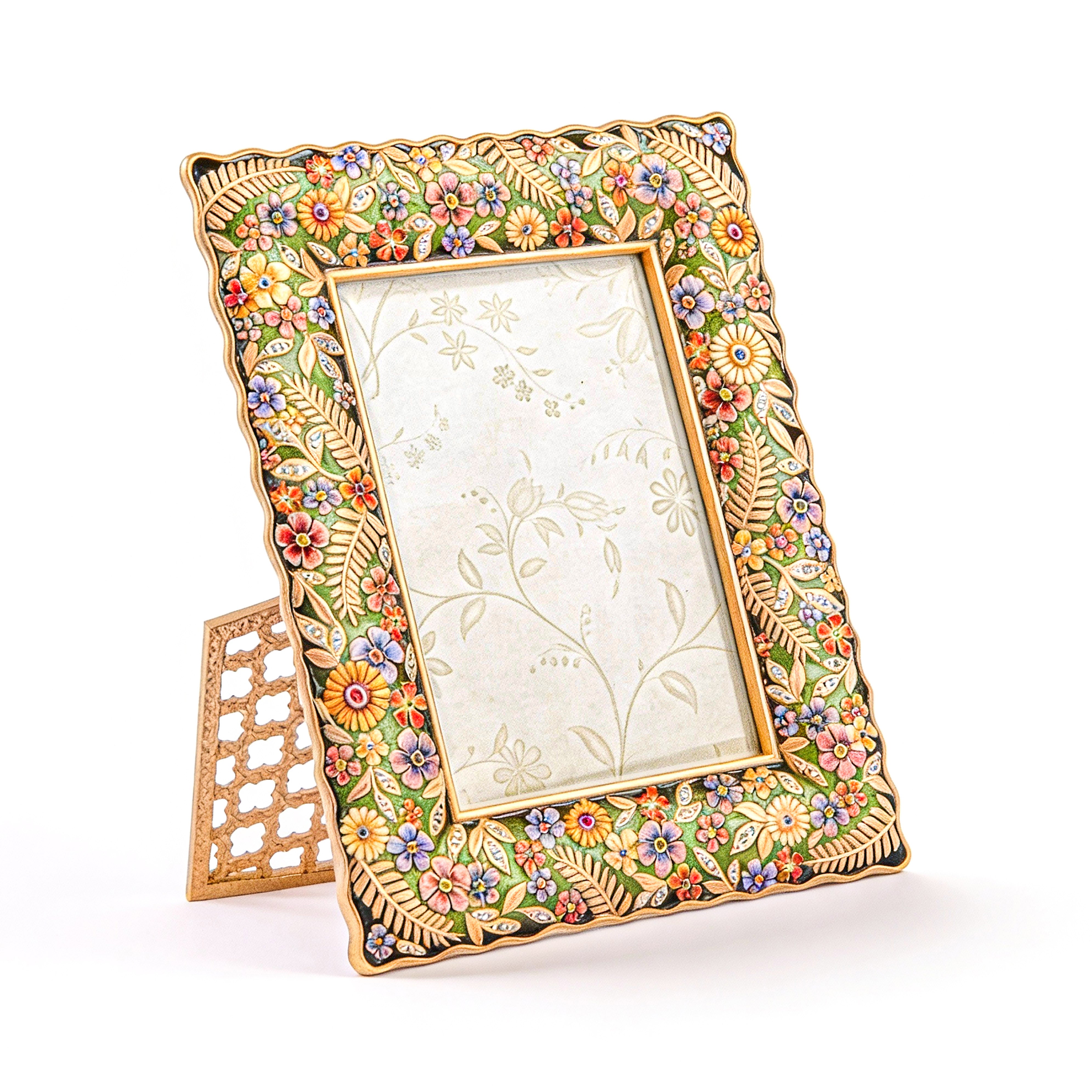 Jay Strongwater. Florence Ruffle Eedge Floral Photo Frame, Gilded & Studded with Swarovski