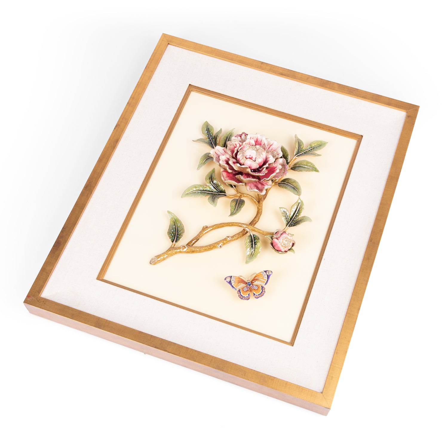 Jay Strongwater. Giorgina Peony Wall Art with Butterfly Studded with Swarovski