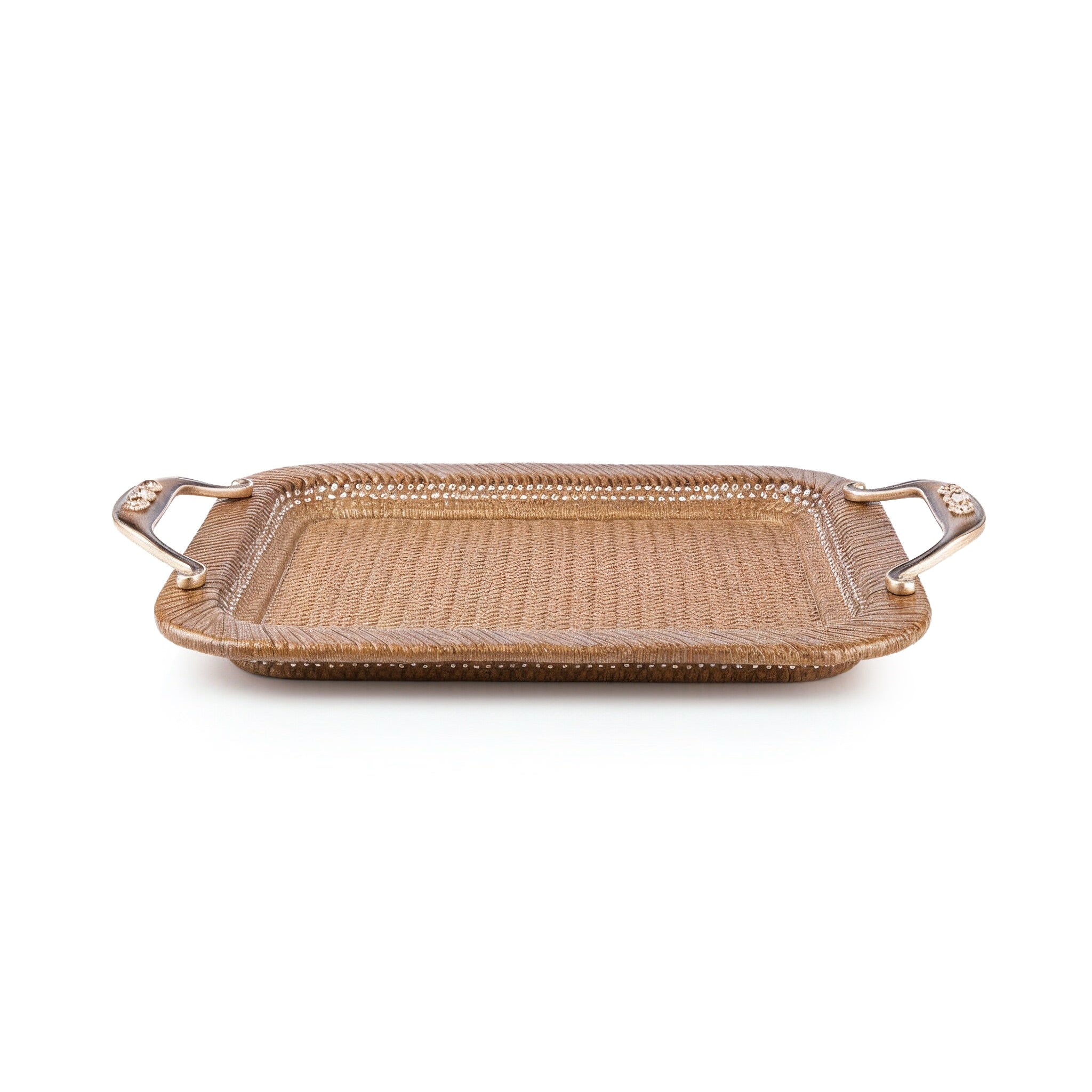 Jay Strongwater. Abbott Rattan Metal Tray Studded with Swarovski