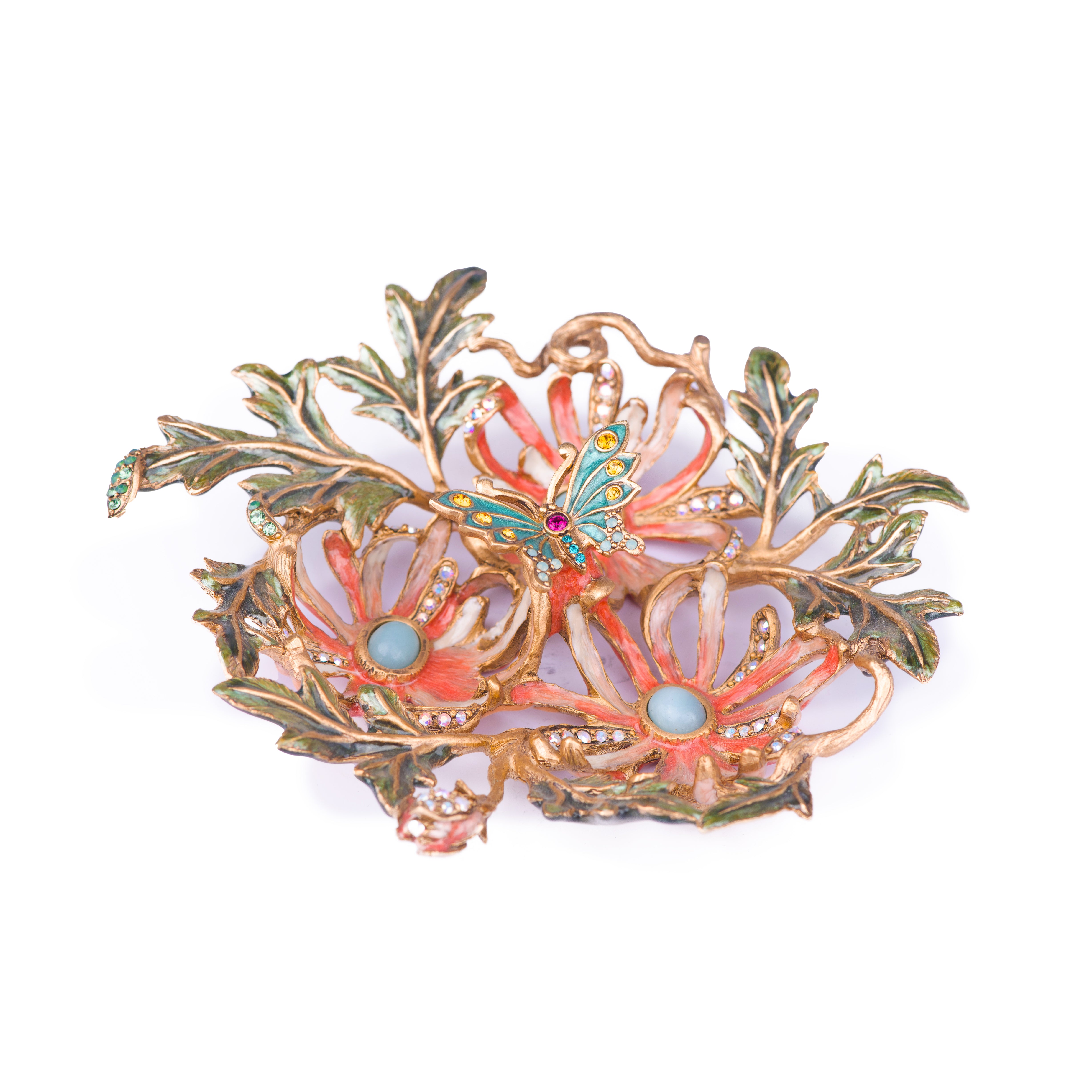 Jay Strongwater. Nadine Chinoiserie Chrysanthemum Jewelled Platter Studded with Swarovski