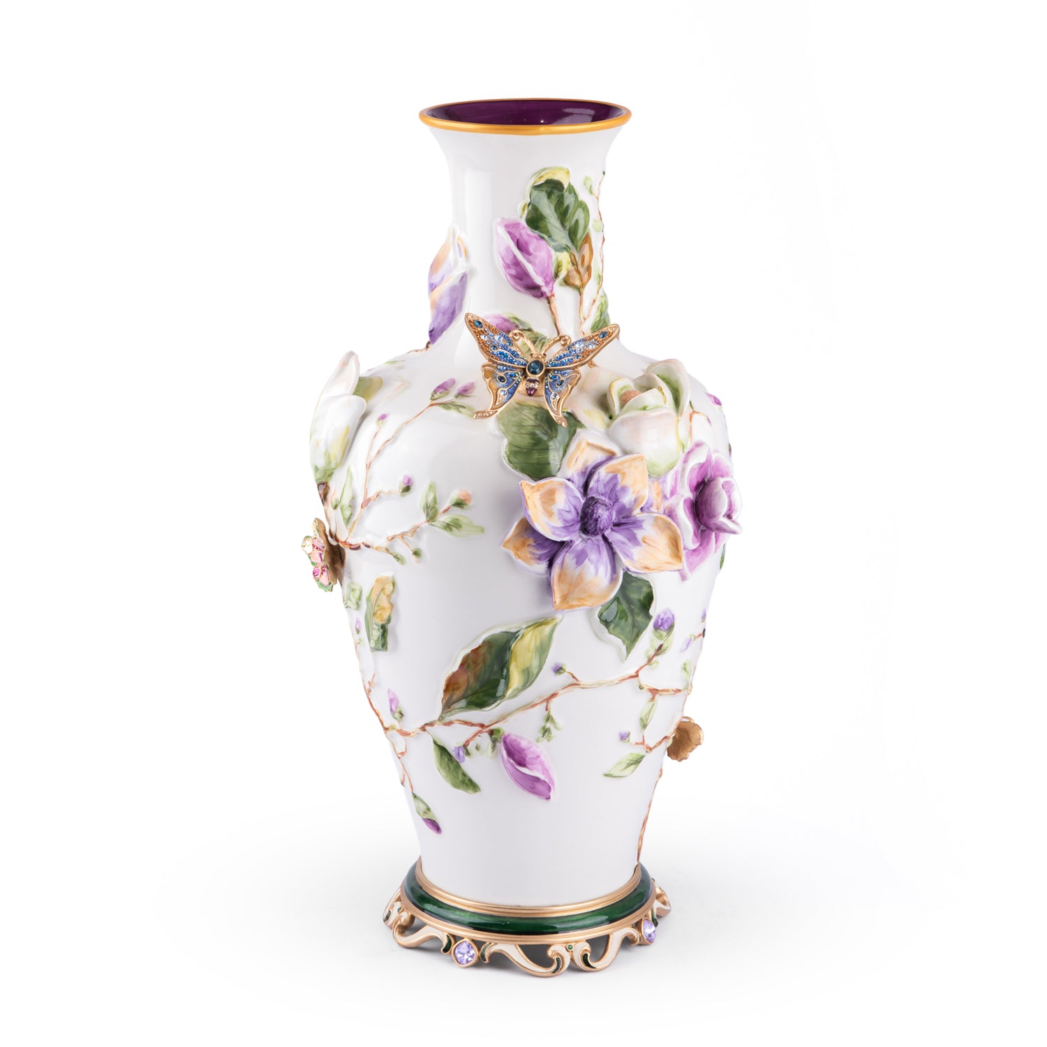 Jay Strongwater. Magnolia Vase, Gilded and Studded with Swarovski