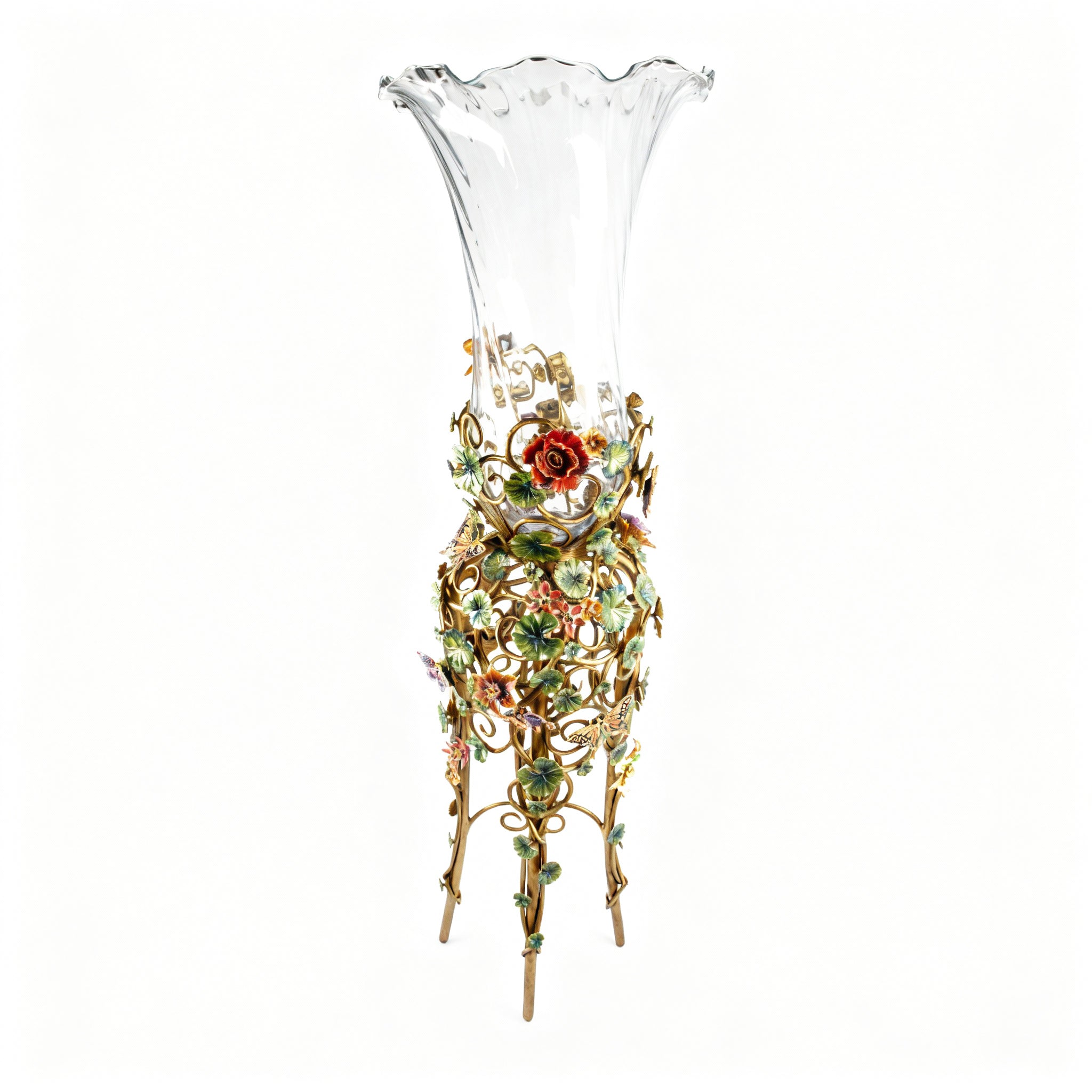 Jay Strongwater. Madden Floral Standing Crystal Vase. (Limited Edition)