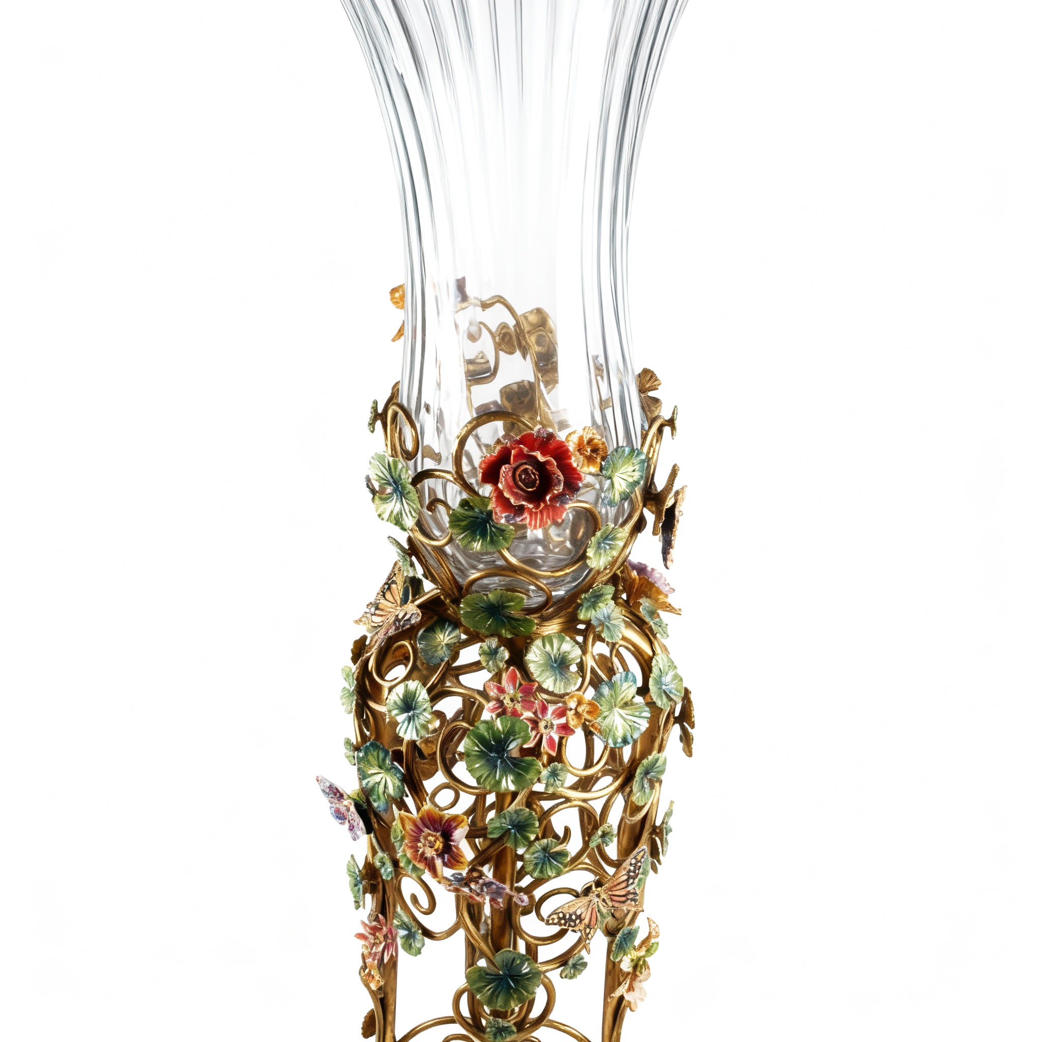 Jay Strongwater. Madden Floral Standing Crystal Vase. (Limited Edition)