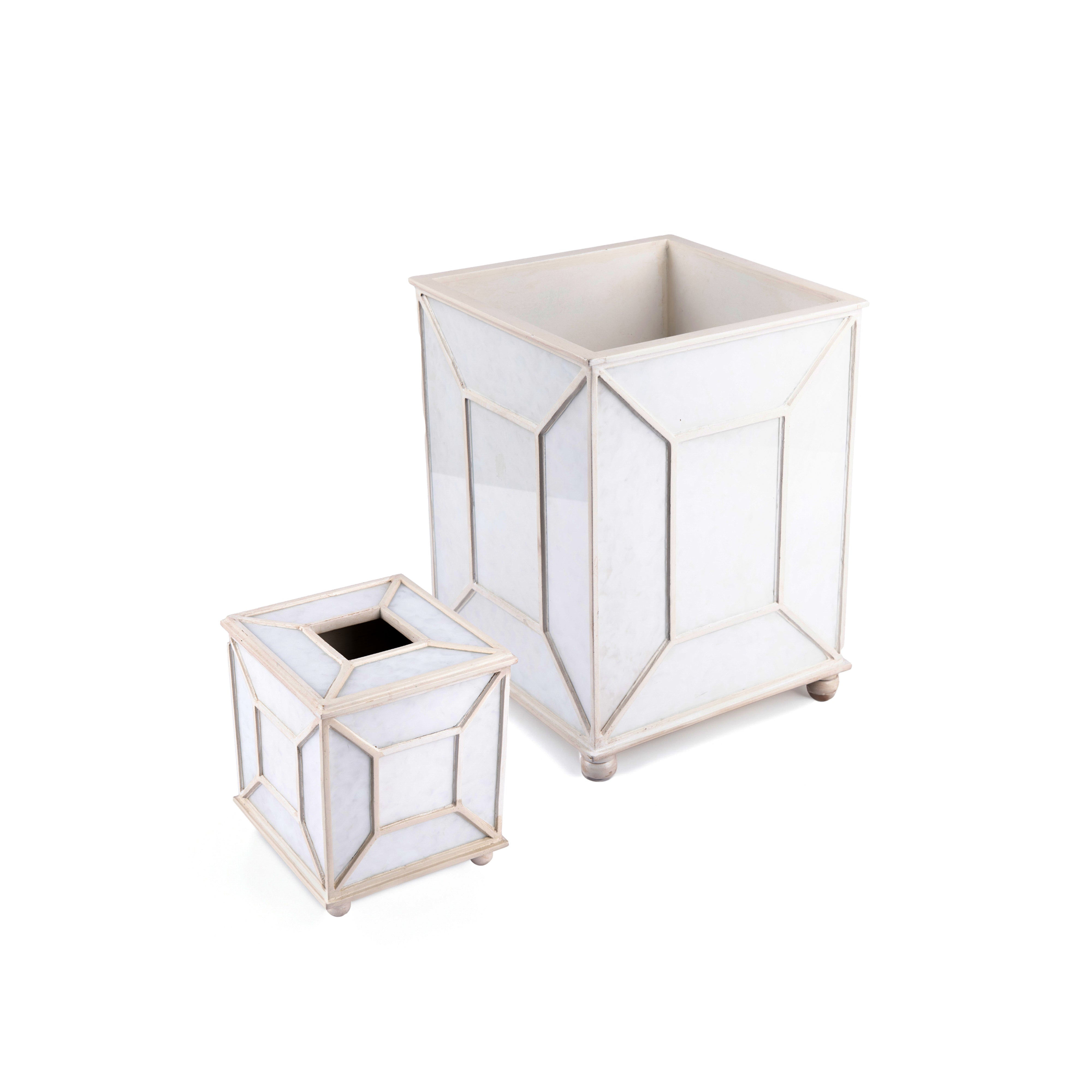 Labrazel. A Set of Tissue Box & Wastebasket Featuring Geometric Design