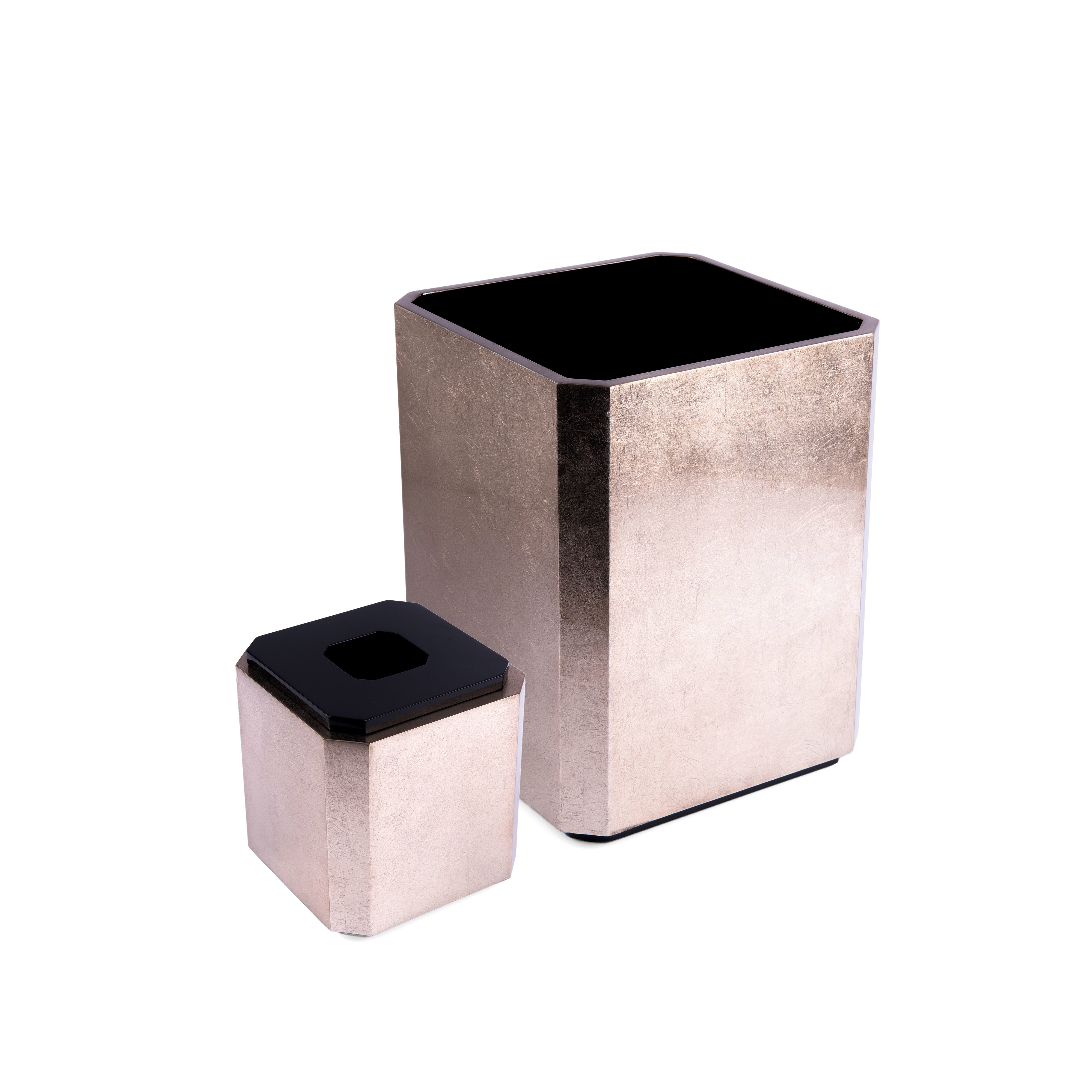 Labrazel. A Set of Bronze Wooden Tissue Box & Wastebasket.