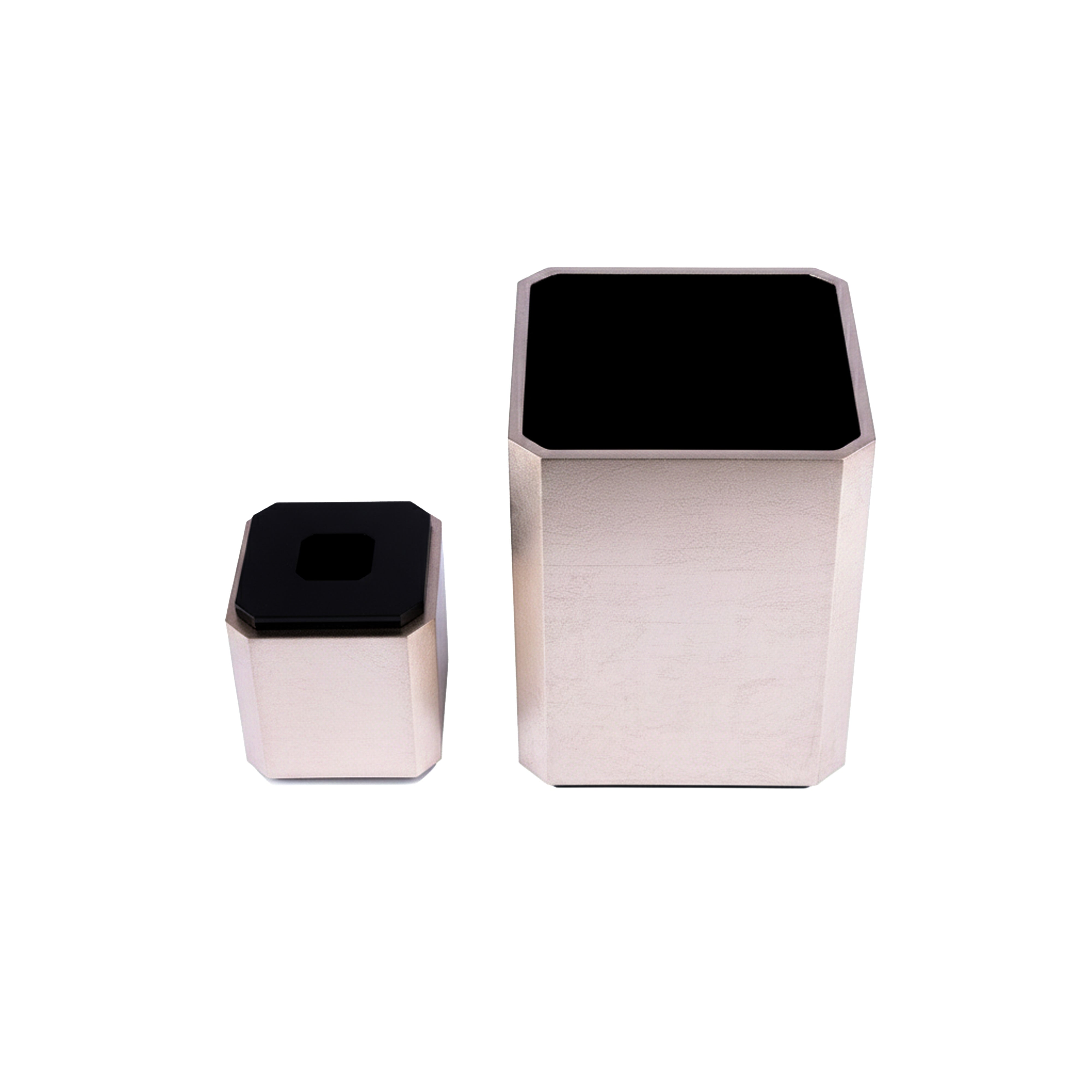 Labrazel. A Set of Bronze Wooden Tissue Box & Wastebasket.