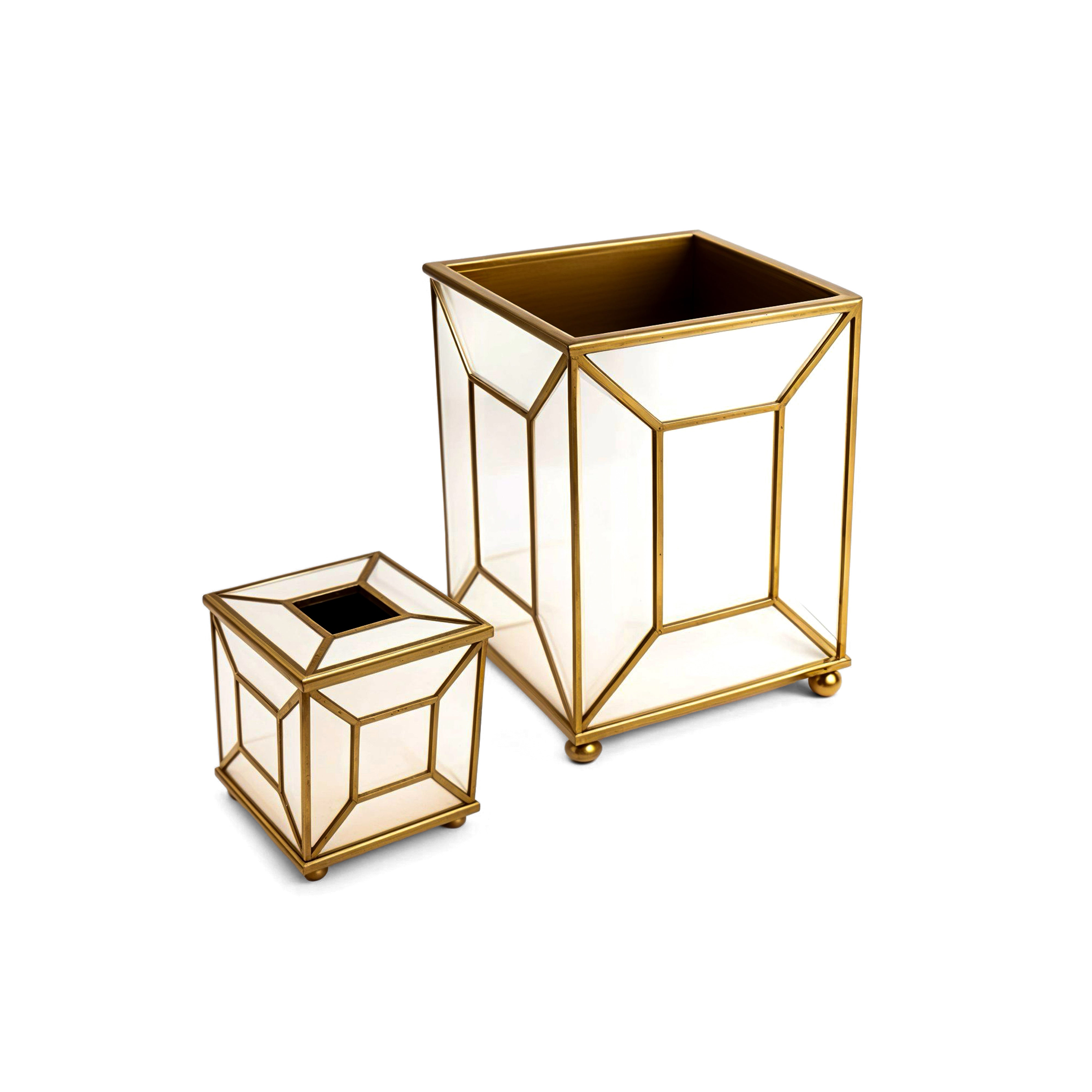 Labrazel. A Set of White and Gold Wooden Tissue Box & Wastebasket