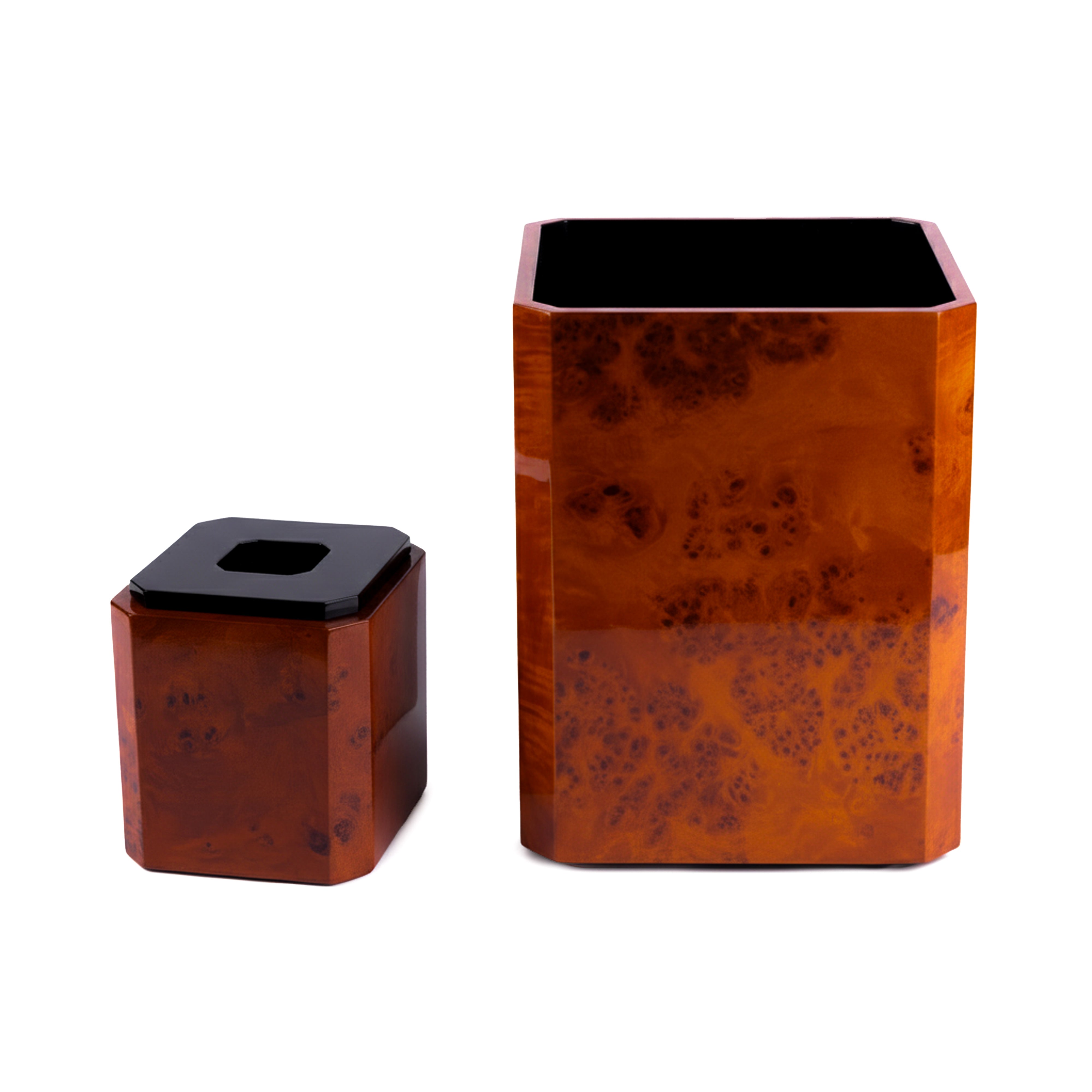 Labrazel. Maru Cherry Set of Tissue Box & Wastebasket in Burl Wood Finish